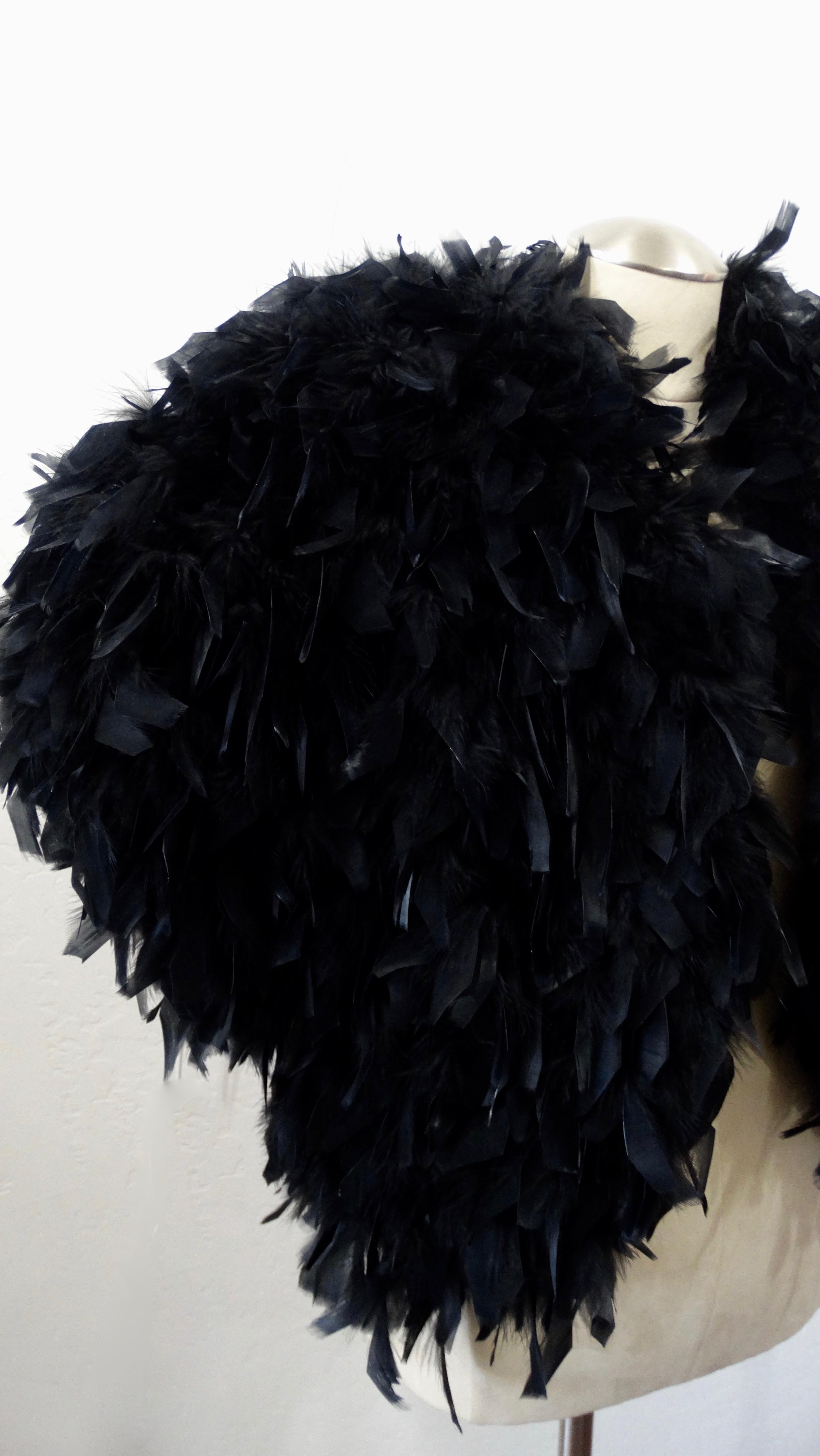Women's or Men's Black Feather 1980s Cropped Jacket