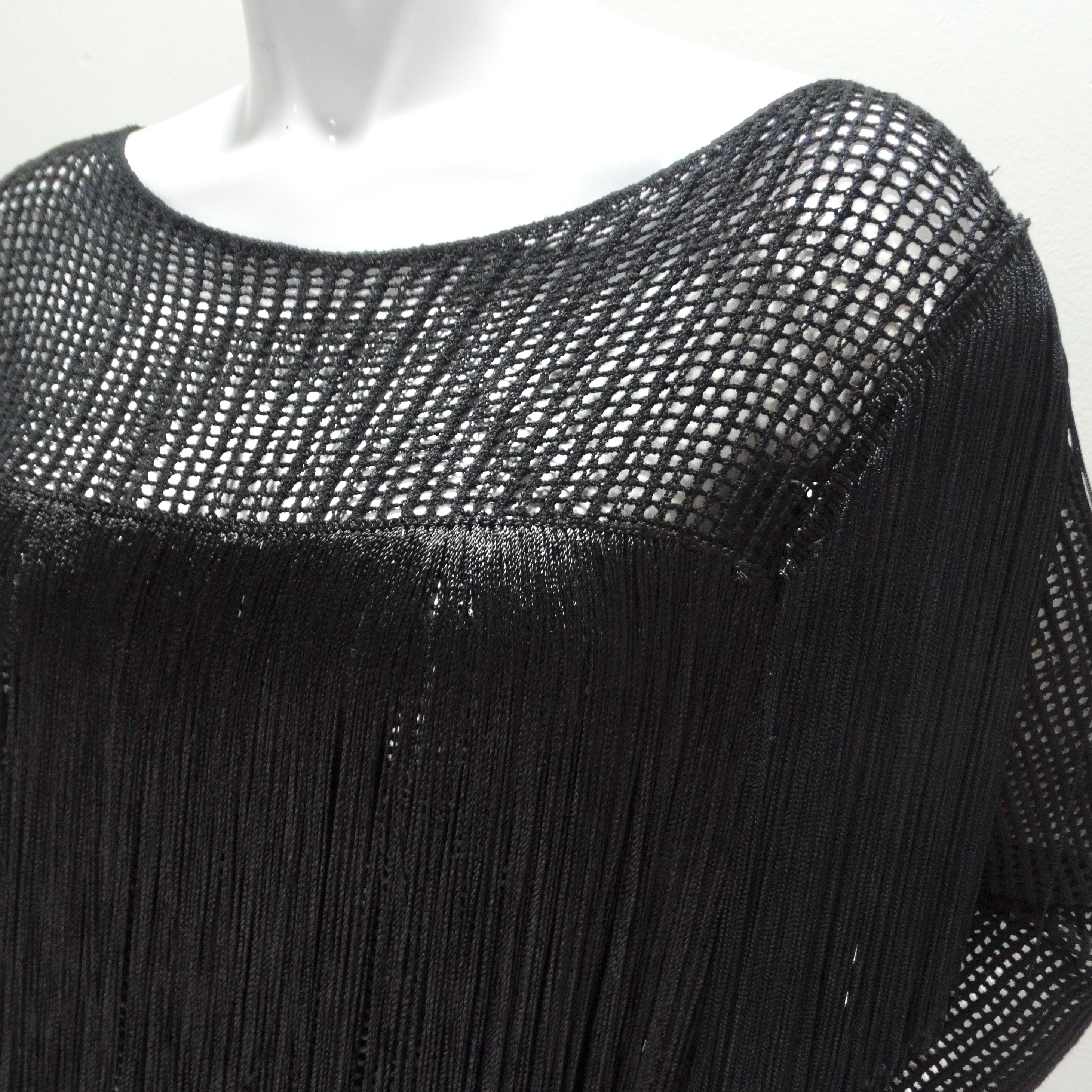 1980s Black Fringe Long Sleeve Top In Excellent Condition For Sale In Scottsdale, AZ