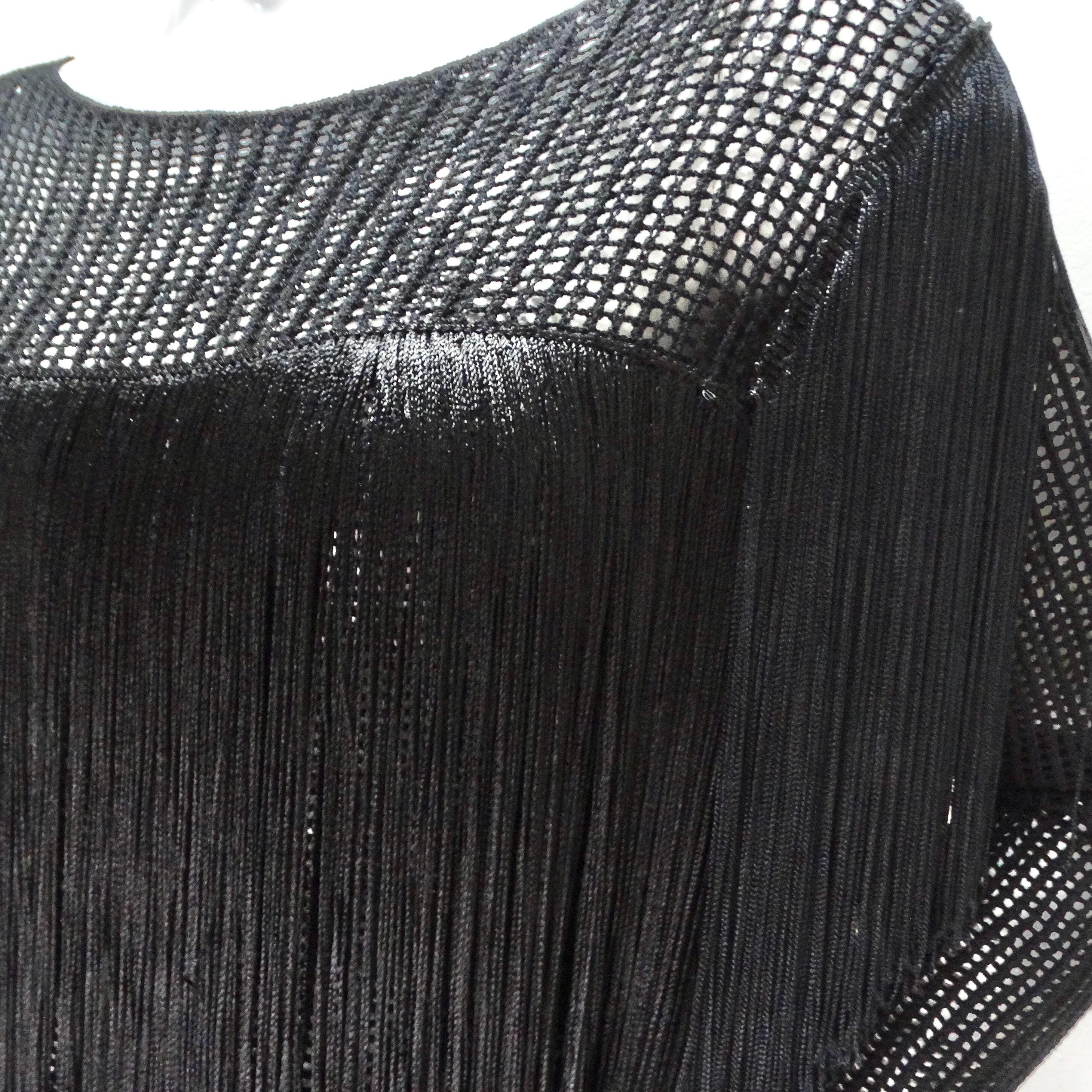 Women's or Men's 1980s Black Fringe Long Sleeve Top For Sale
