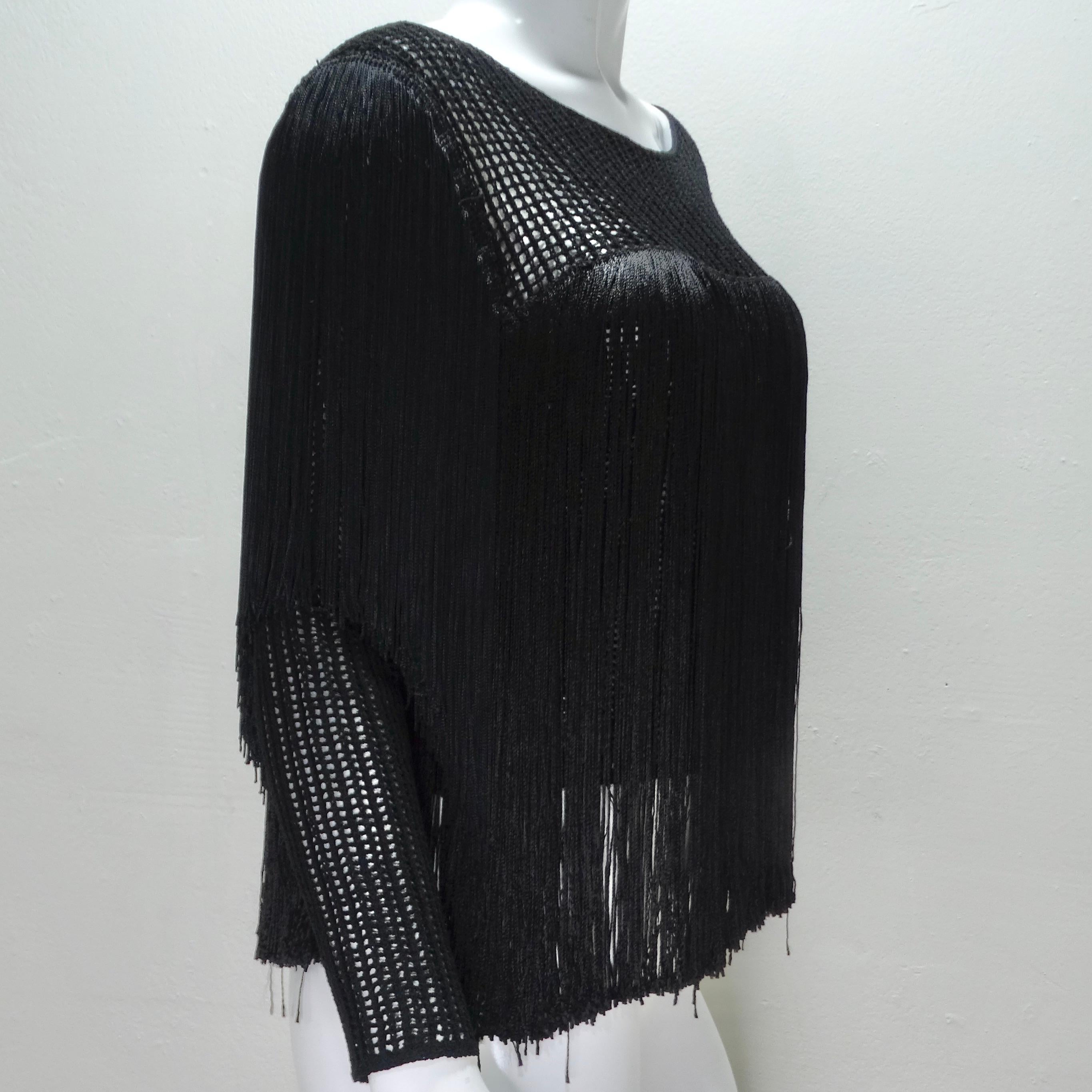 1980s Black Fringe Long Sleeve Top Unisexe en vente