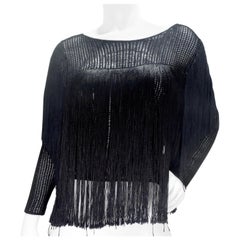 1980s Black Fringe Long Sleeve Top