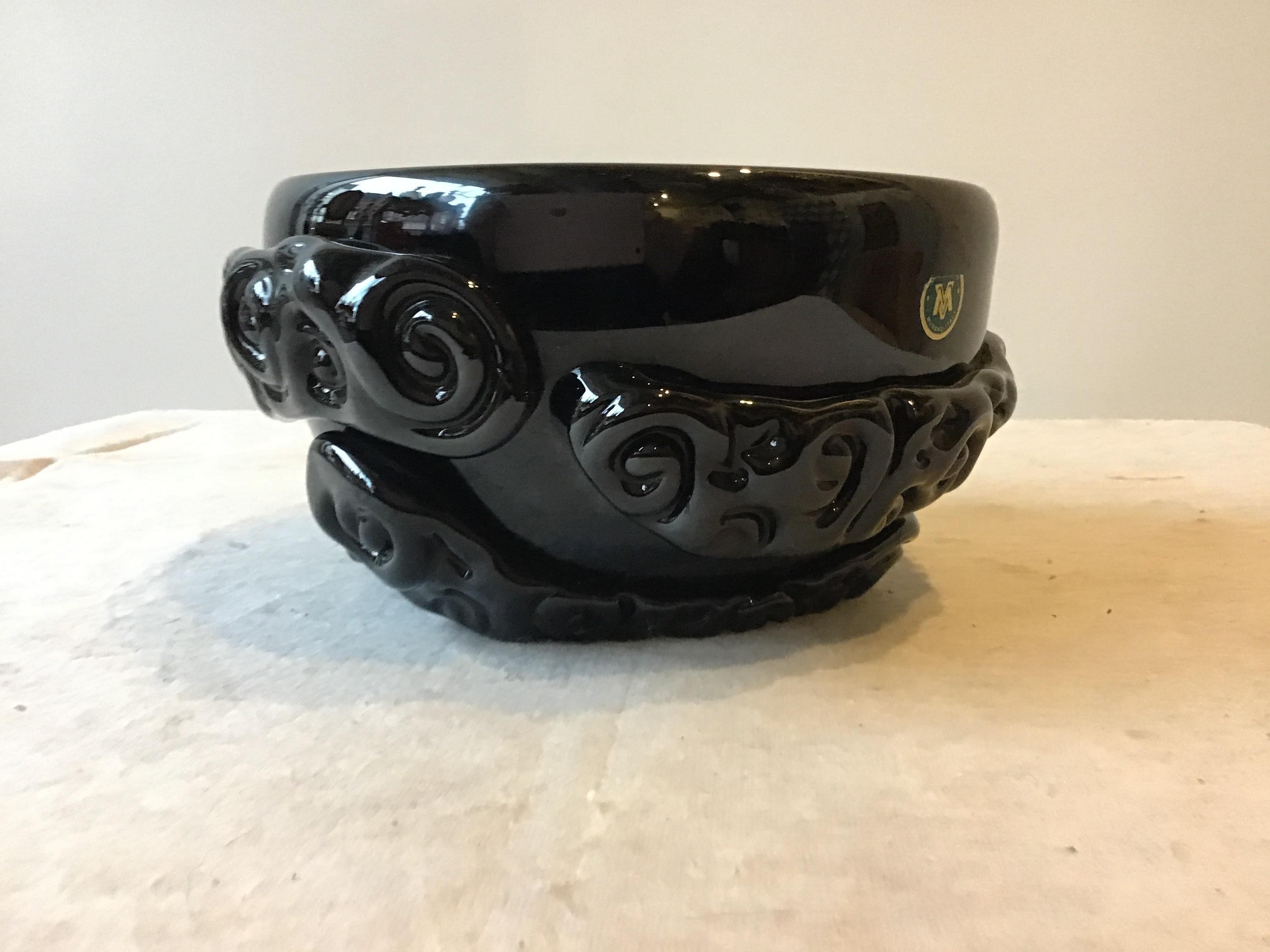 Late 20th Century 1980s Black Glass Murano Abstract Bowl