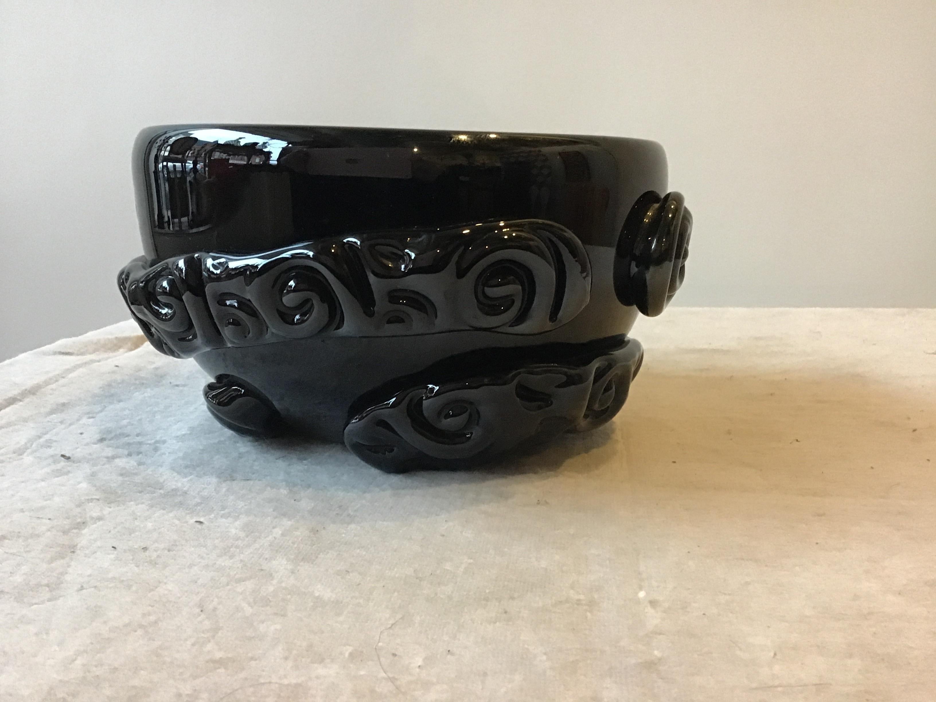 Art Glass 1980s Black Glass Murano Abstract Bowl
