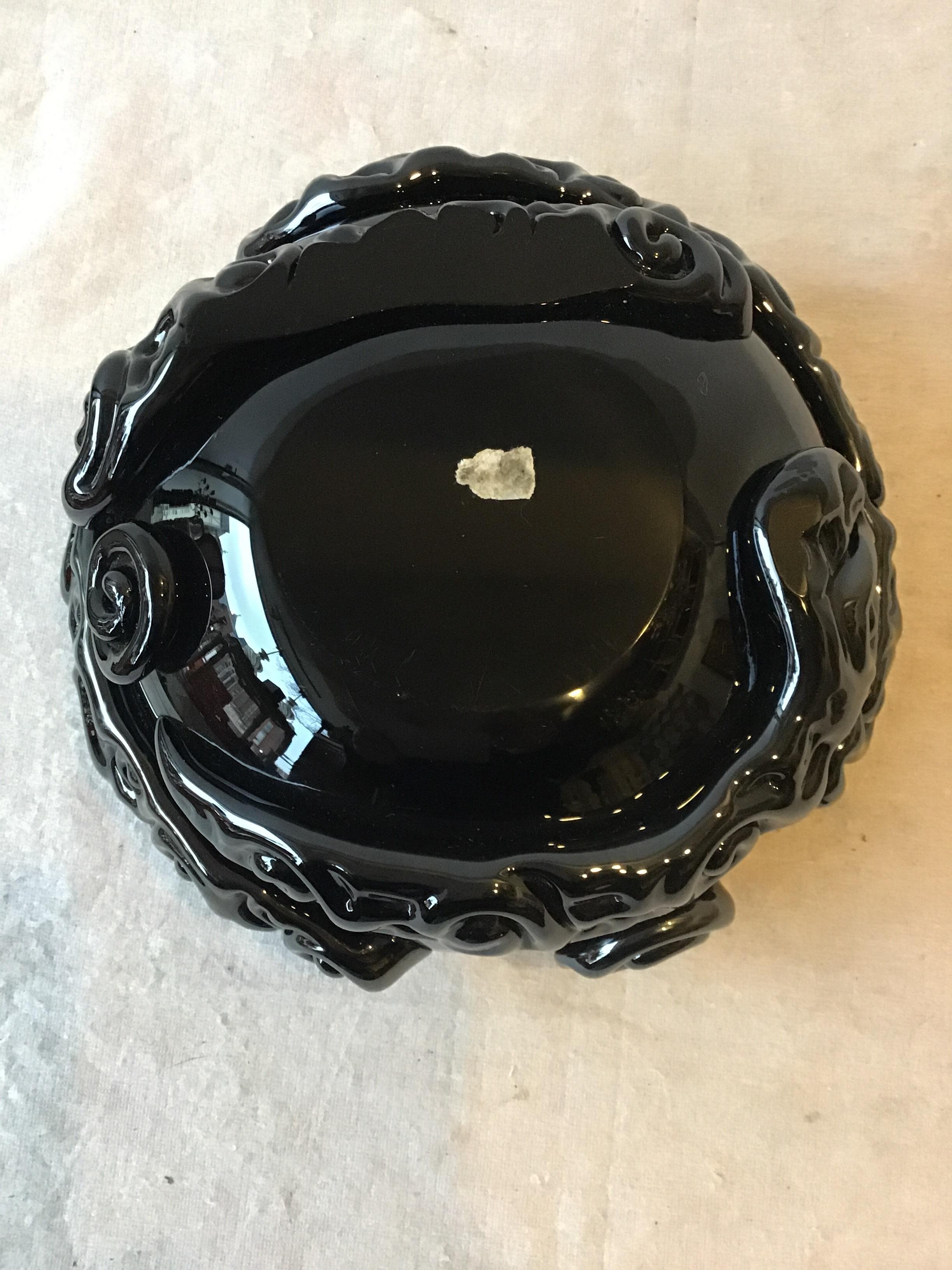 1980s Black Glass Murano Abstract Bowl 3
