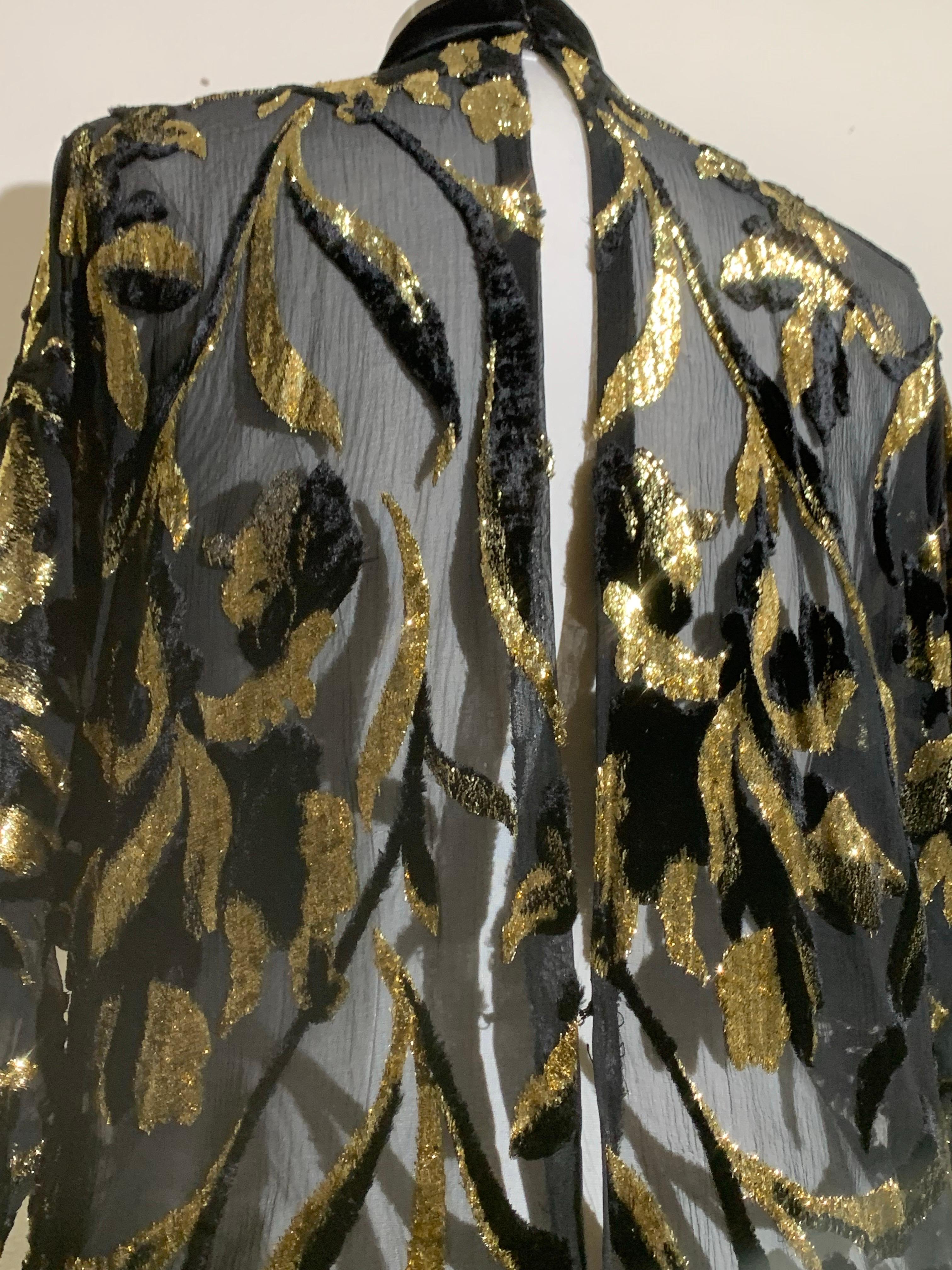 Top in velluto Devore in lurex nero e oro degli anni '80 con maniche lunghe e fusciacca legata ai fianchi in vendita 7