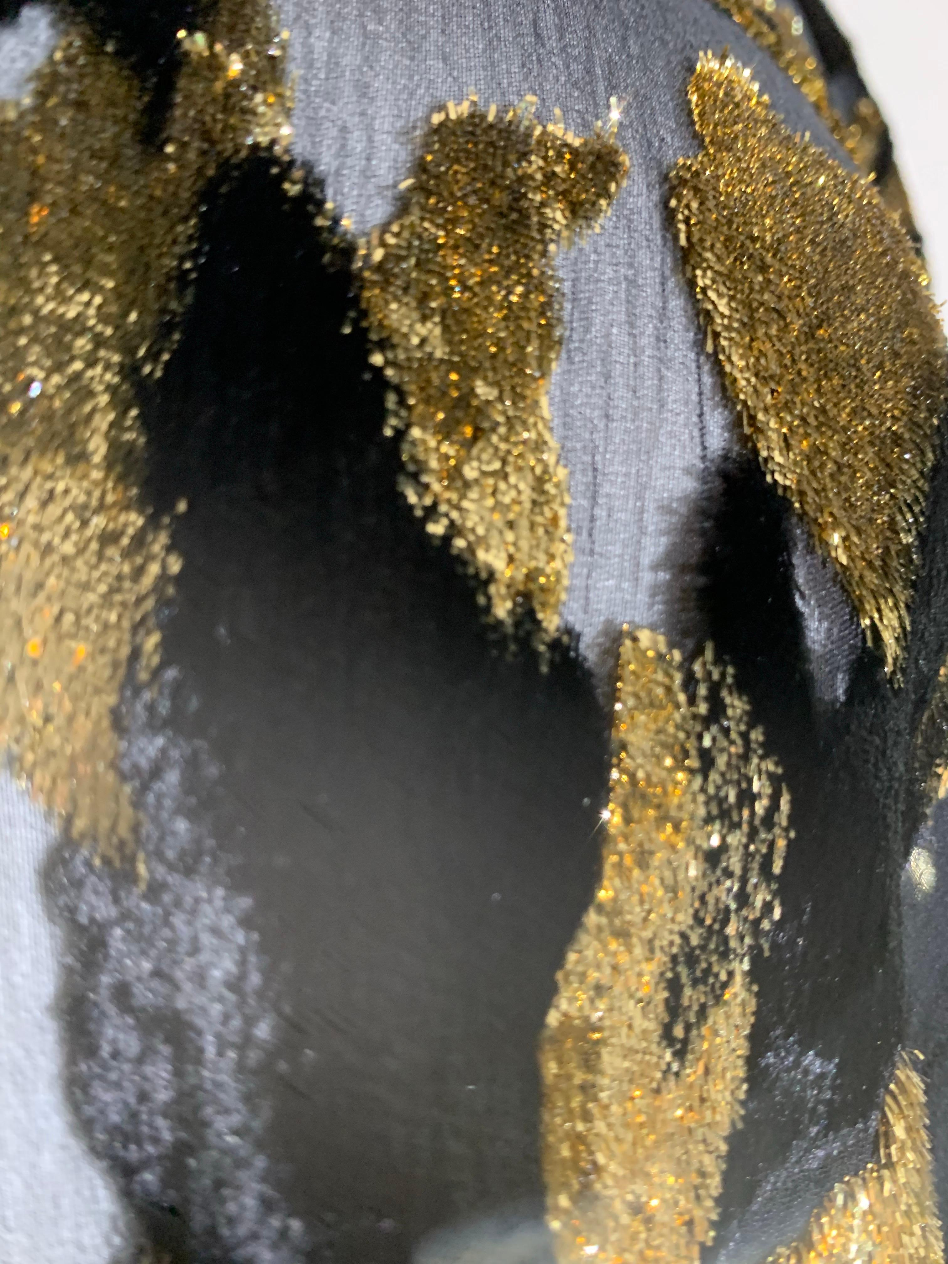 Top in velluto Devore in lurex nero e oro degli anni '80 con maniche lunghe e fusciacca legata ai fianchi in vendita 12