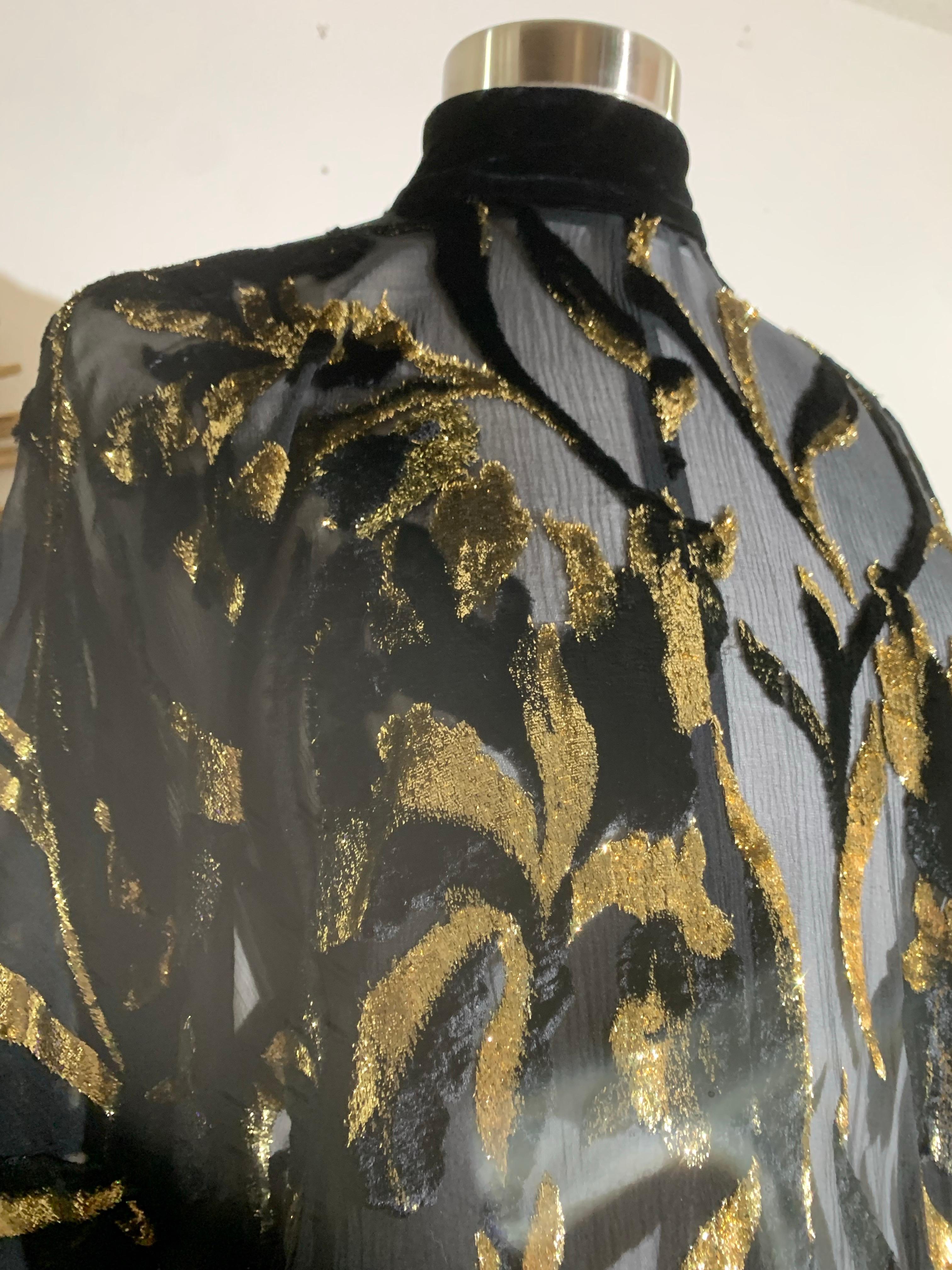 Top in velluto Devore in lurex nero e oro degli anni '80 con maniche lunghe e fusciacca legata ai fianchi in vendita 14