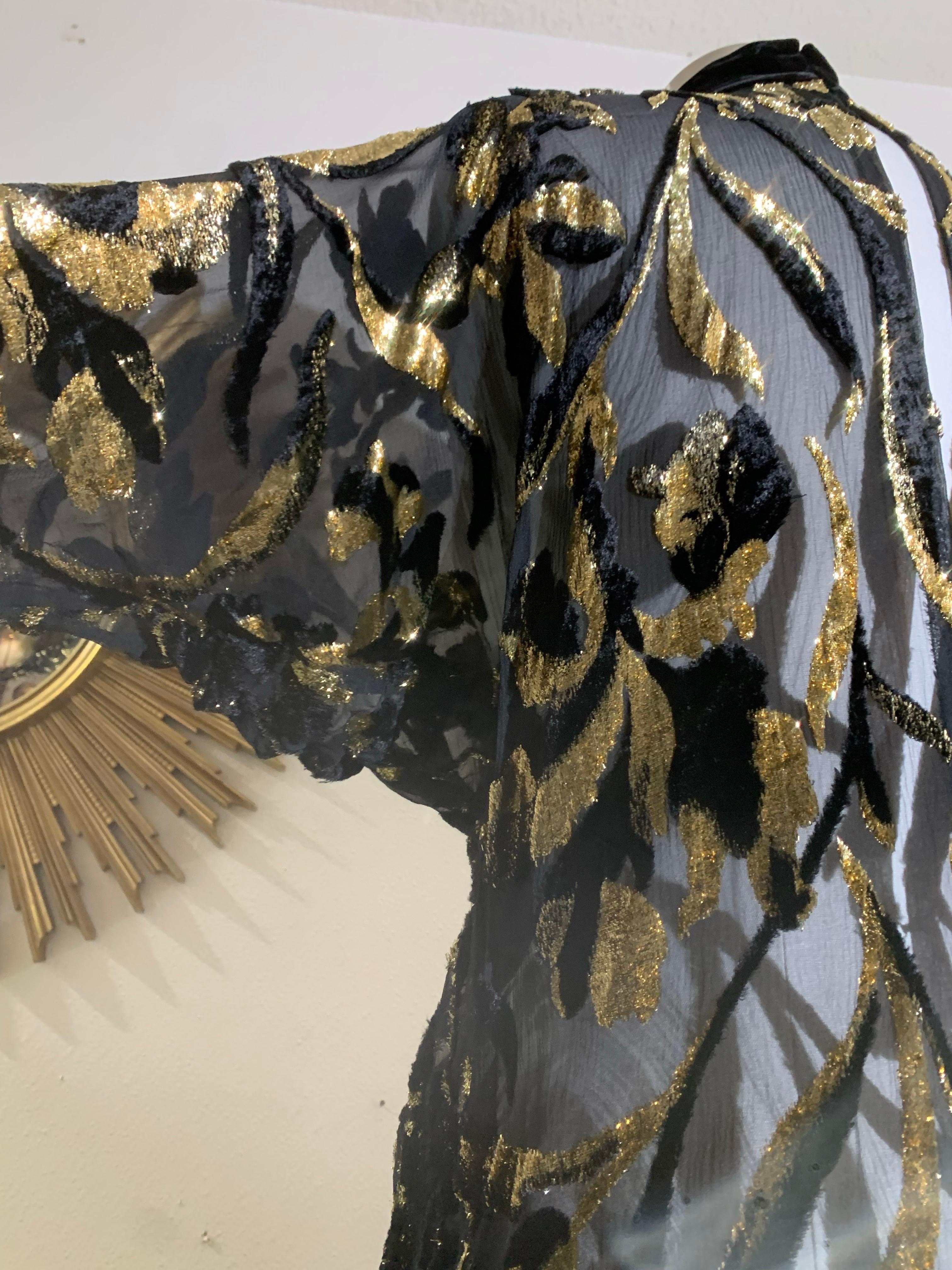 Top in velluto Devore in lurex nero e oro degli anni '80 con maniche lunghe e fusciacca legata ai fianchi in vendita 15
