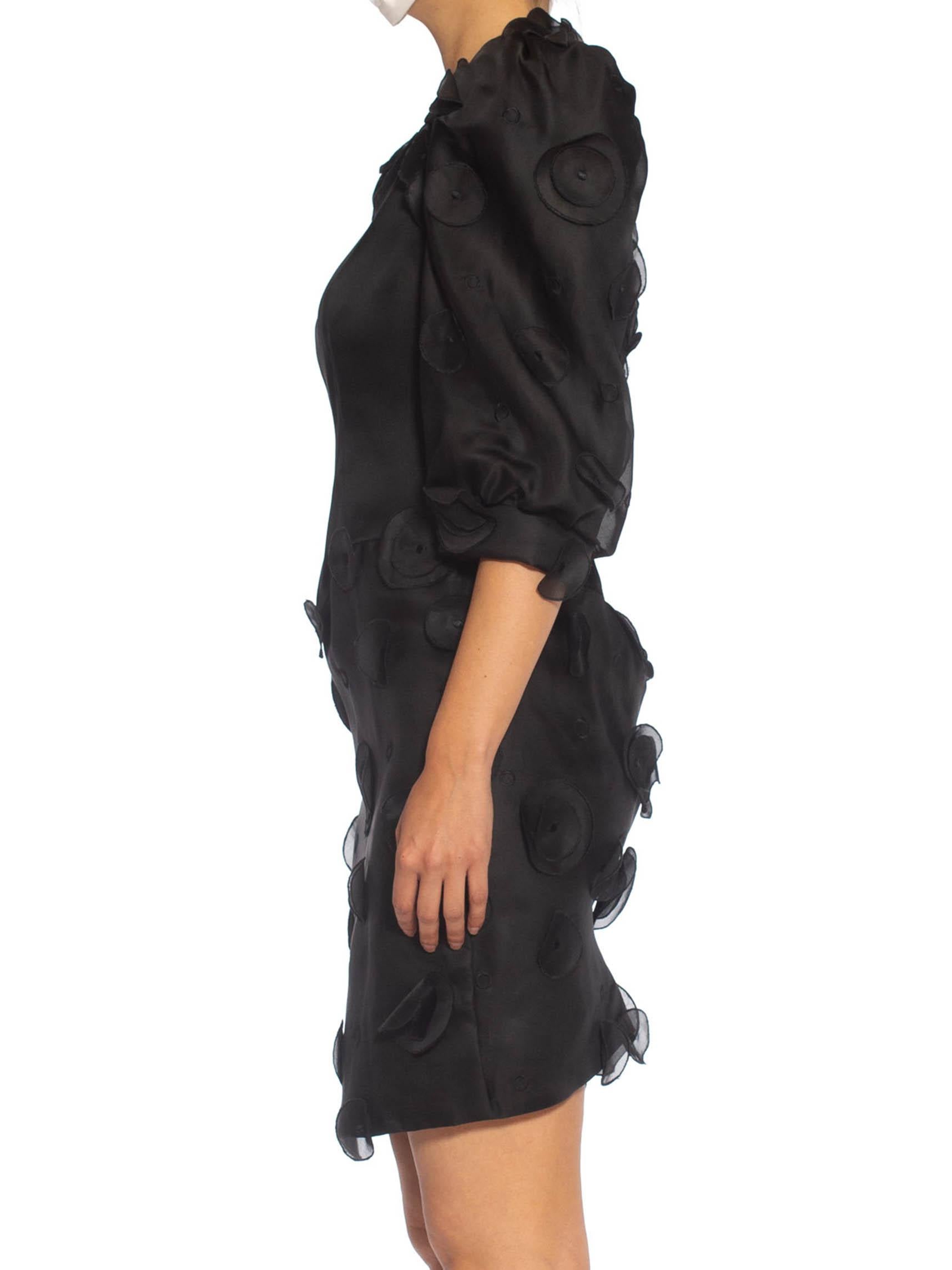 Women's 1980S Black Haute Couture Silk Gazzar Polka Dot Appliqué Cocktail Dress For Sale