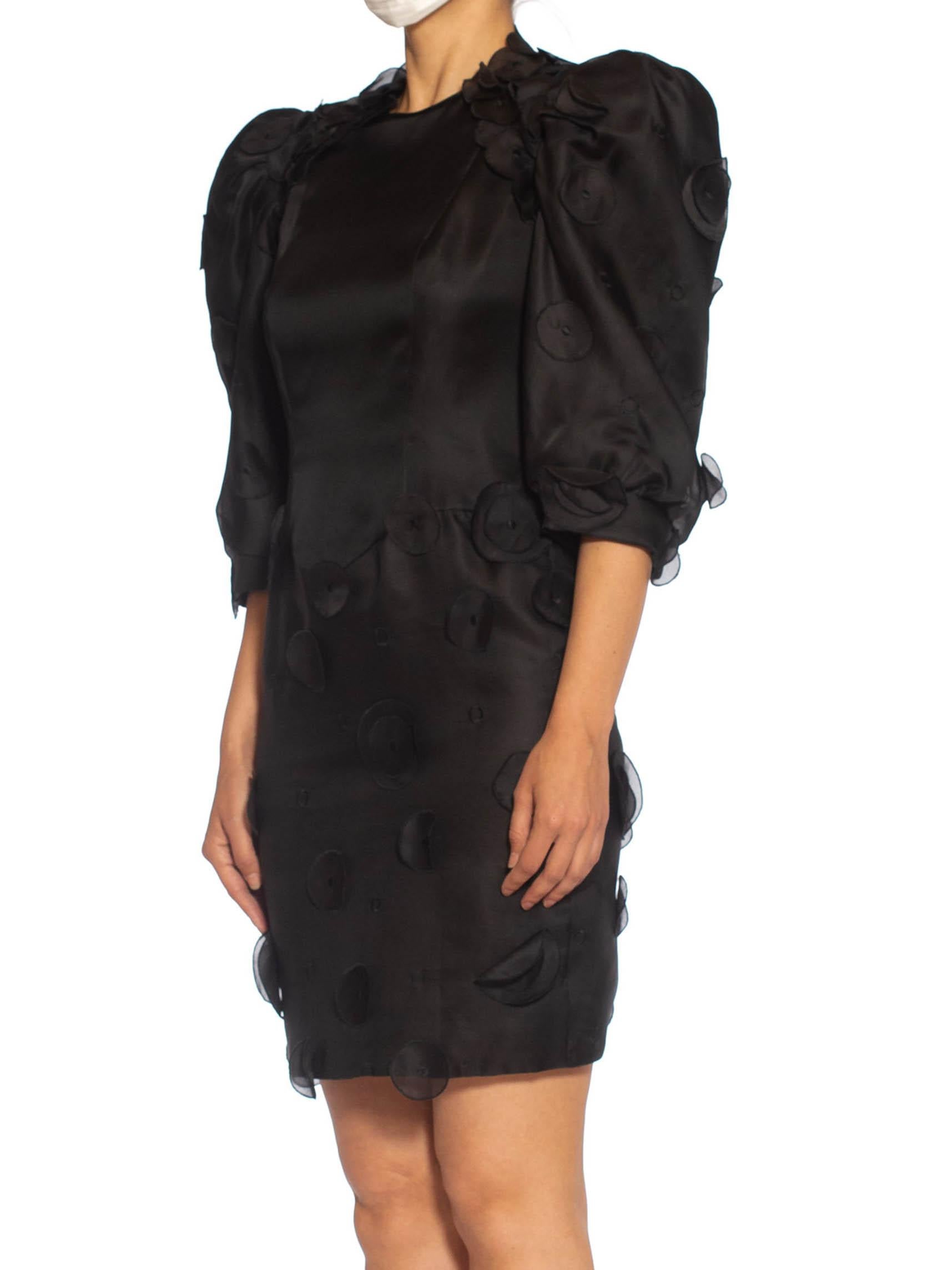 1980S Black Haute Couture Silk Gazzar Polka Dot Appliqué Cocktail Dress For Sale 1