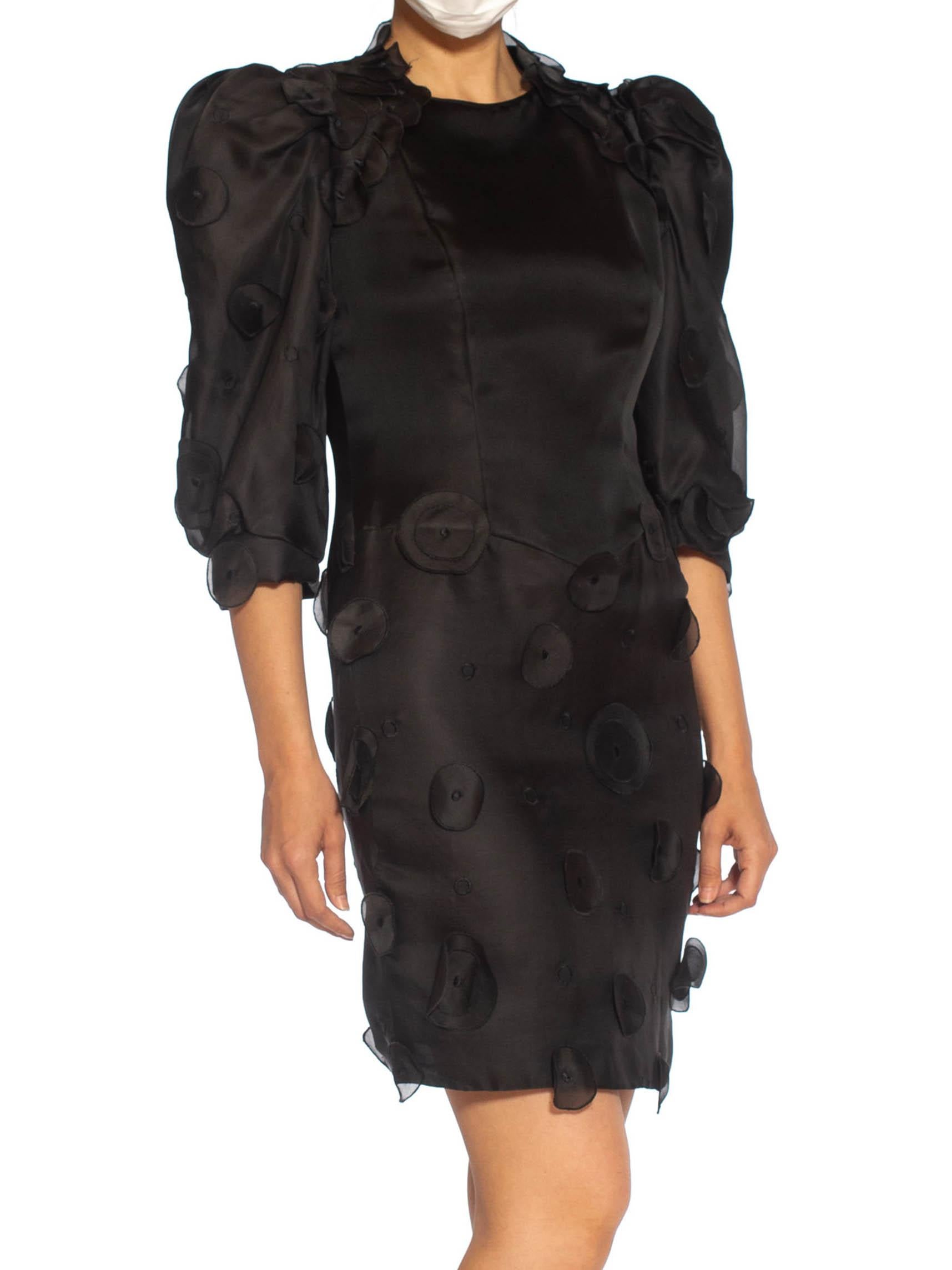 1980S Black Haute Couture Silk Gazzar Polka Dot Appliqué Cocktail Dress For Sale 2