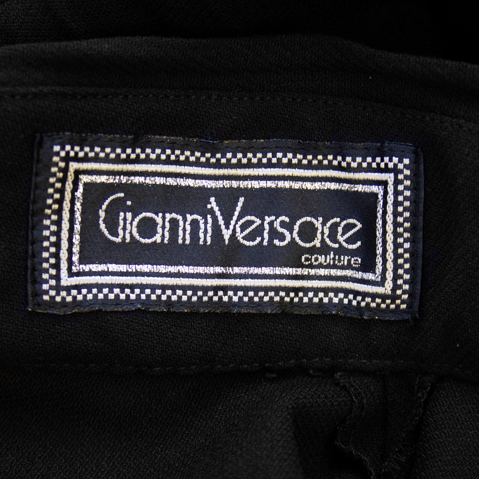 1980s Black Label Gianni Versace Black Wool Cocktail Dress  In Good Condition In Toronto, Ontario