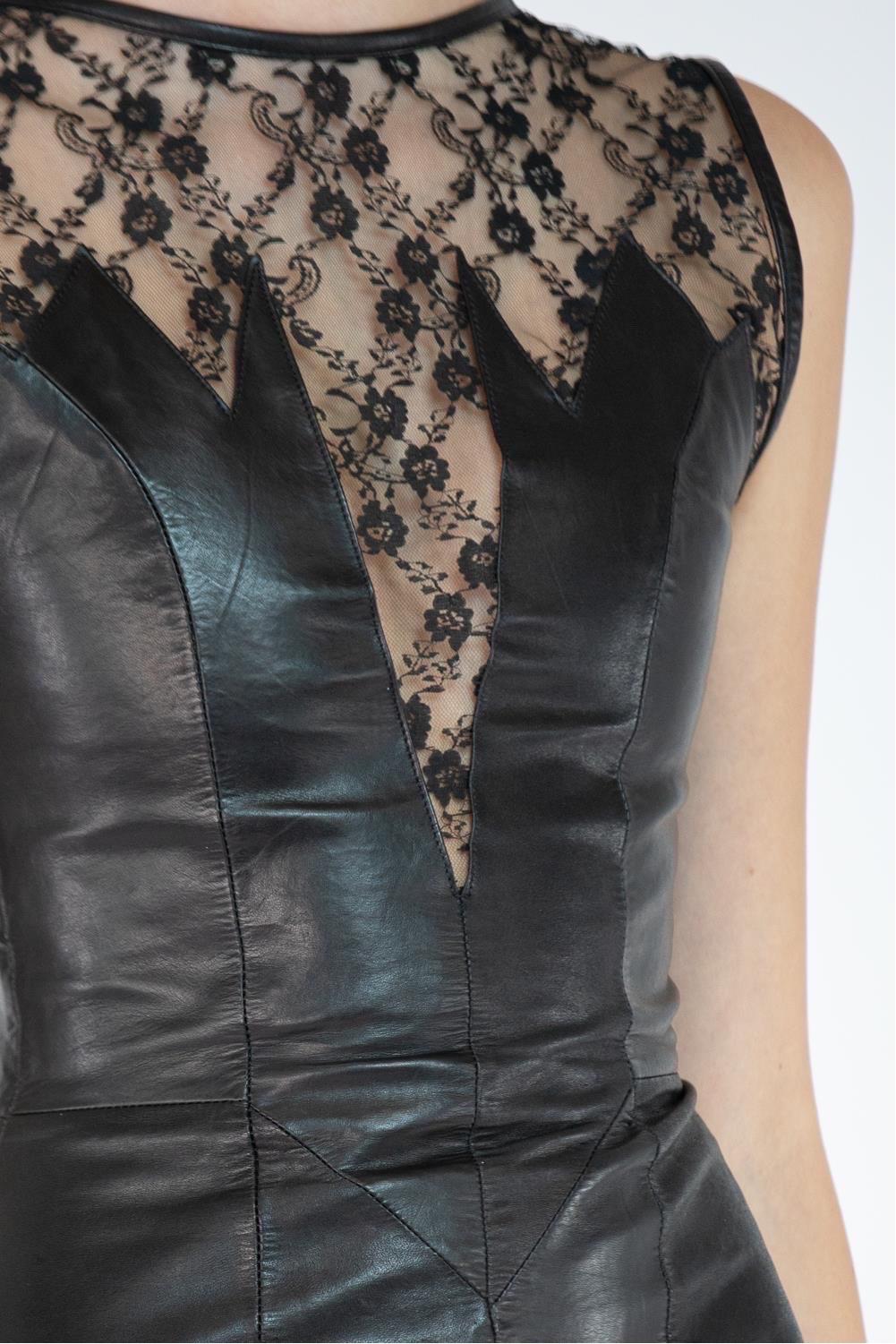 1980S Black Lace Leather Cocktail Dress For Sale 3