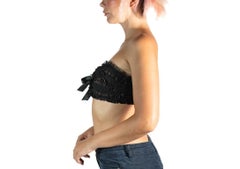 1980S Black Lace Ruffled Strapless Bra Top