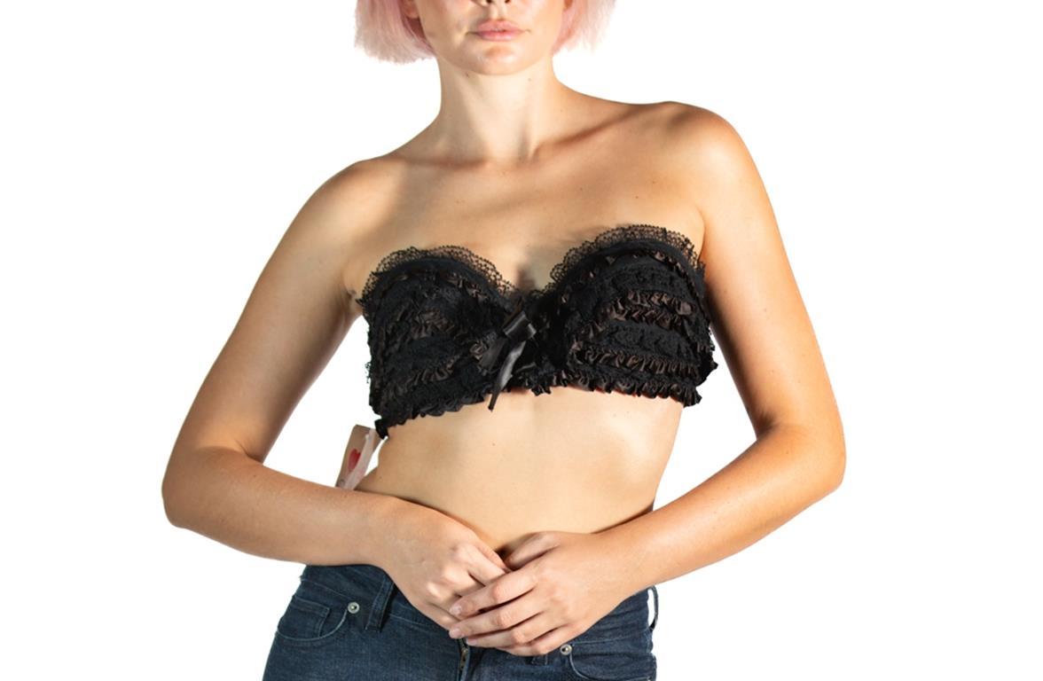 Women's 1980S Black Lace Ruffled Strapless Bra Top For Sale