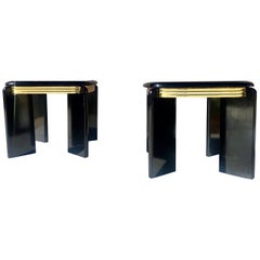 Retro 1980s Black Lacquer and Brass Side Tables