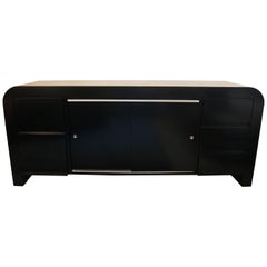 1980s Black Lacquer Credenza