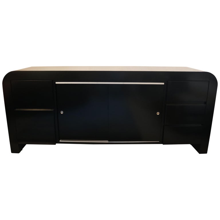 1980s Black Lacquer Credenza at 1stDibs