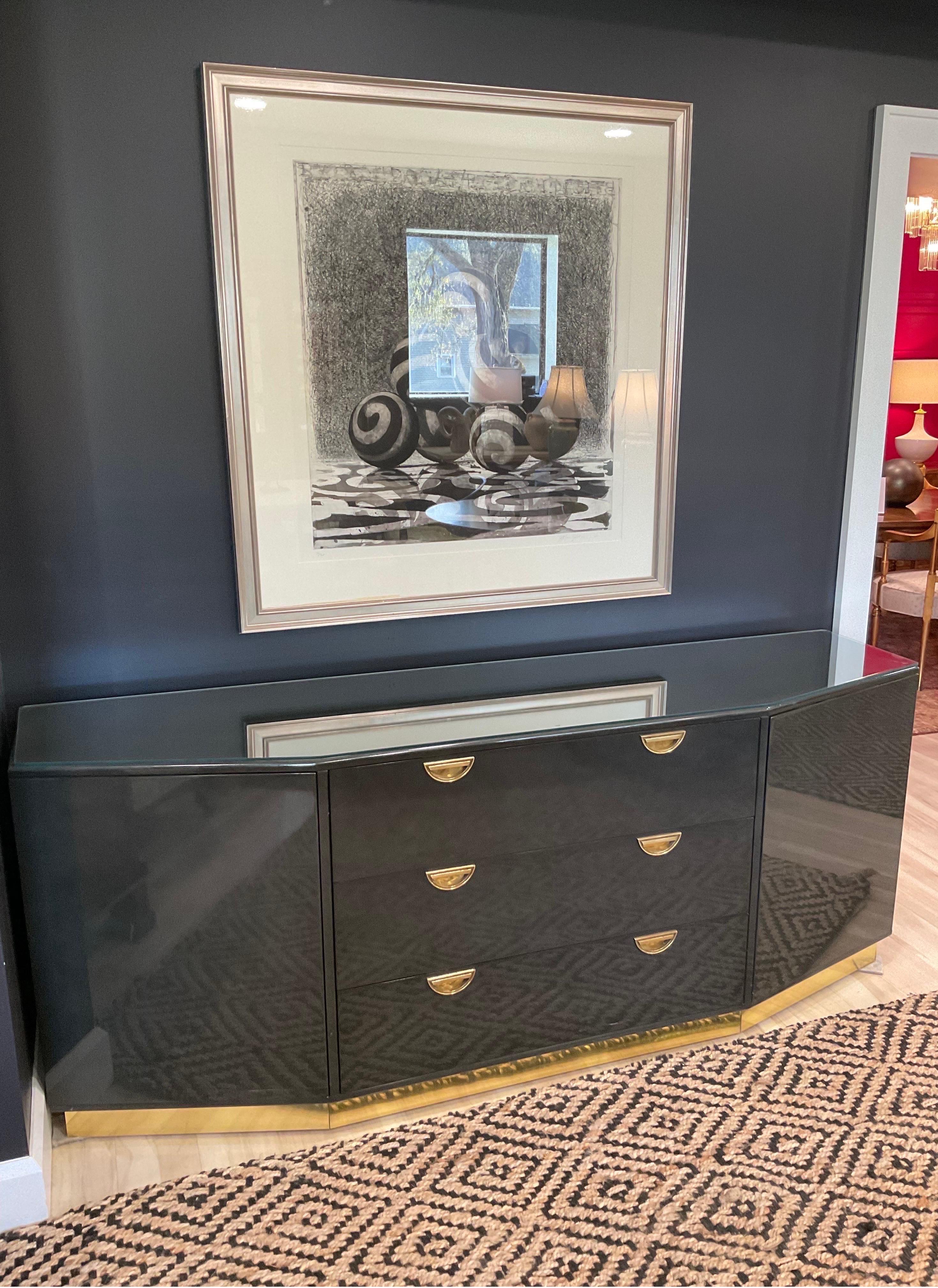 Credenza de laca negra de los años 80 de John Widdicomb en Bueno estado para la venta en Hartville, OH