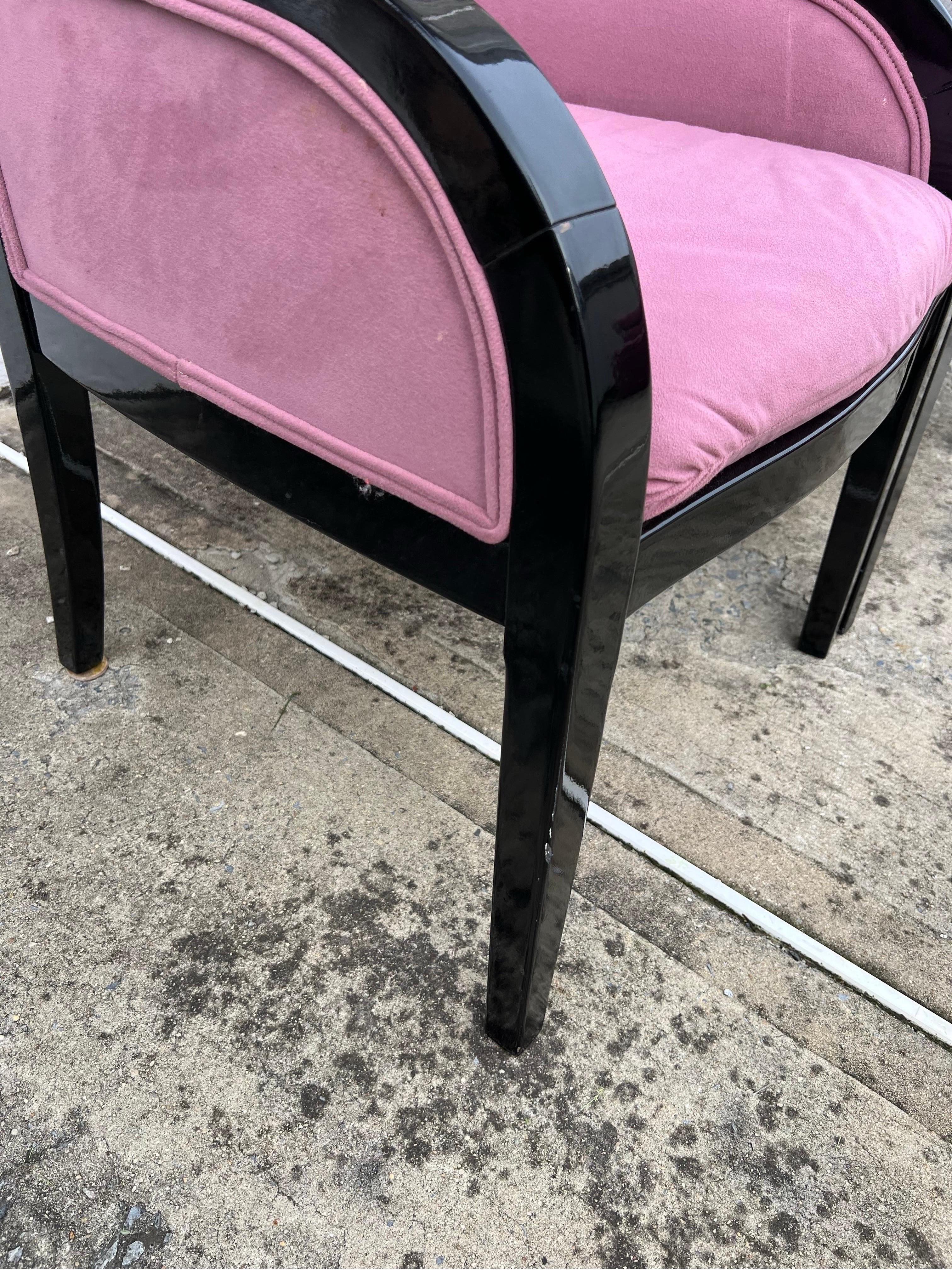 1980s Black Lacquered Pink Velvet Dining Chairs - a Set of 4 For Sale 3