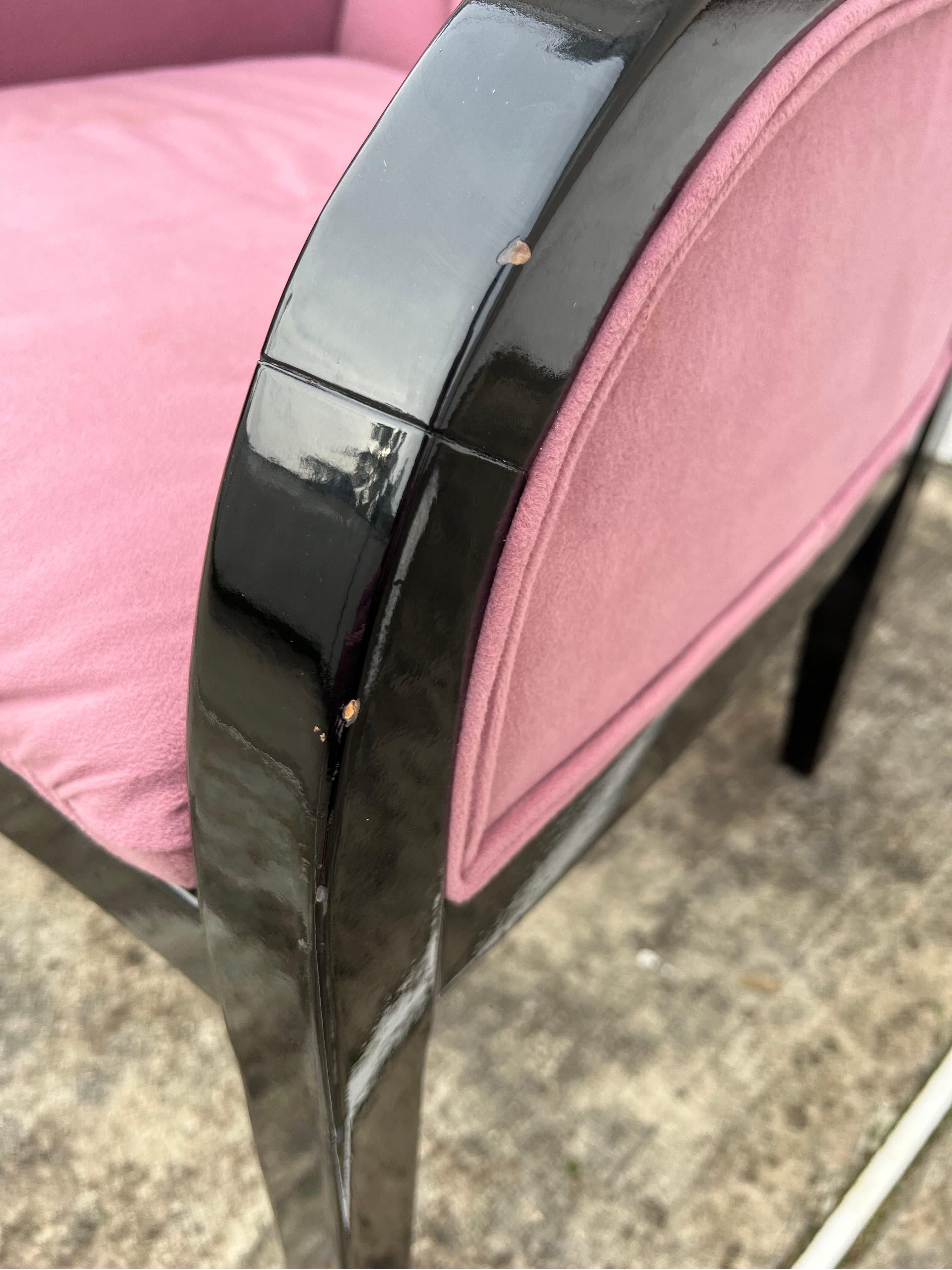 1980s Black Lacquered Pink Velvet Dining Chairs - a Set of 4 For Sale 4