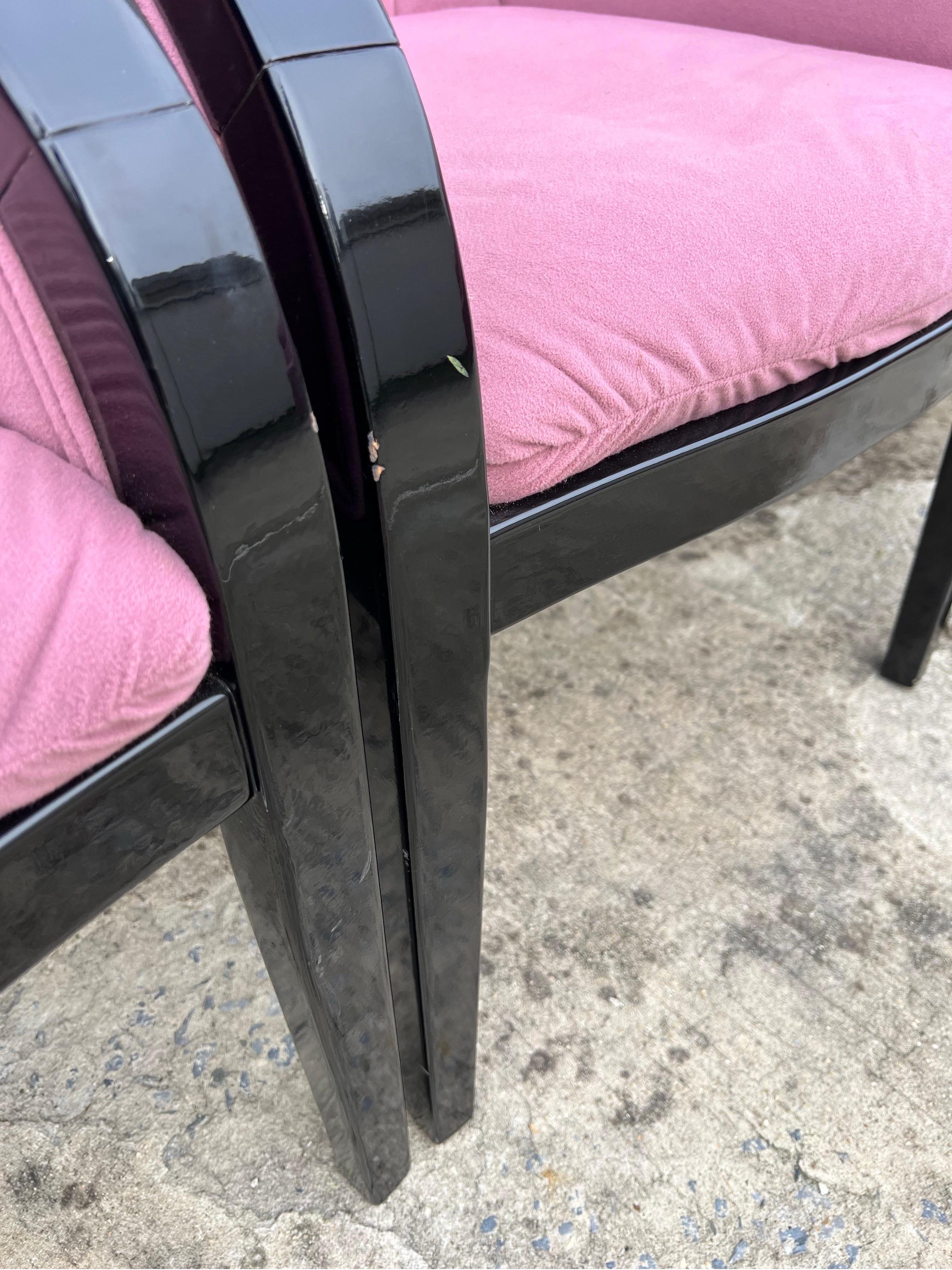 1980s Black Lacquered Pink Velvet Dining Chairs - a Set of 4 For Sale 5