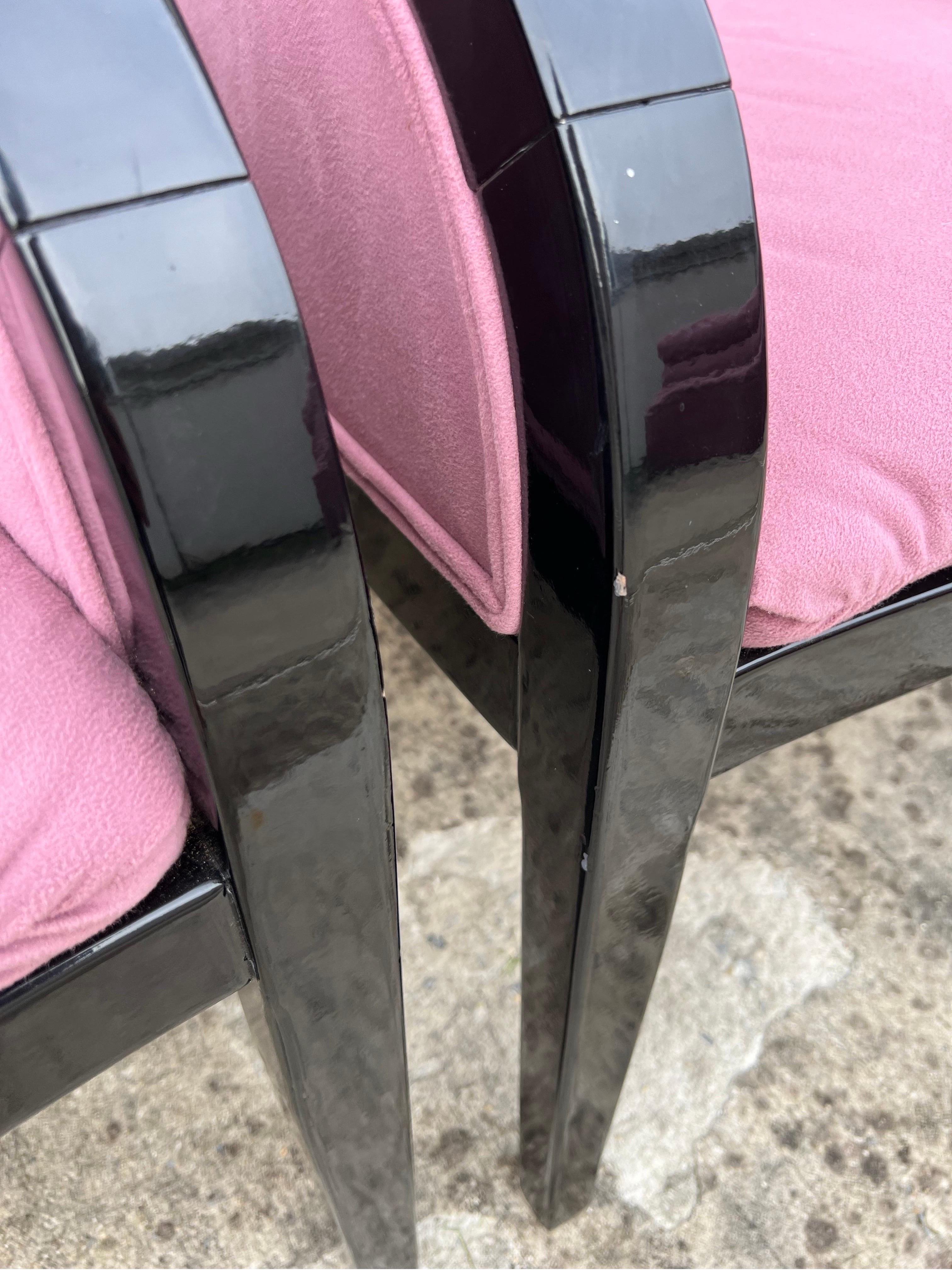 1980s Black Lacquered Pink Velvet Dining Chairs - a Set of 4 For Sale 6
