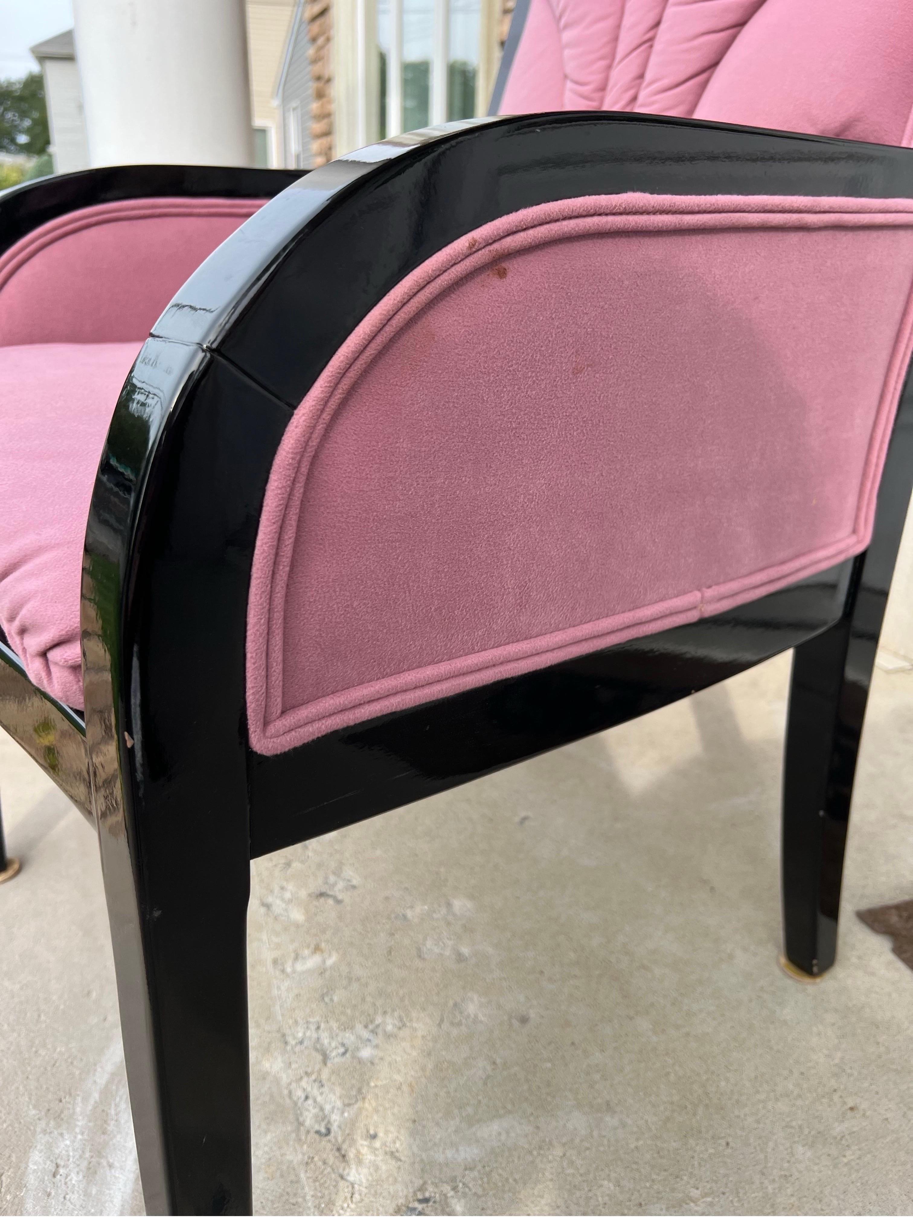 1980s Black Lacquered Pink Velvet Dining Chairs - a Set of 4 For Sale 7