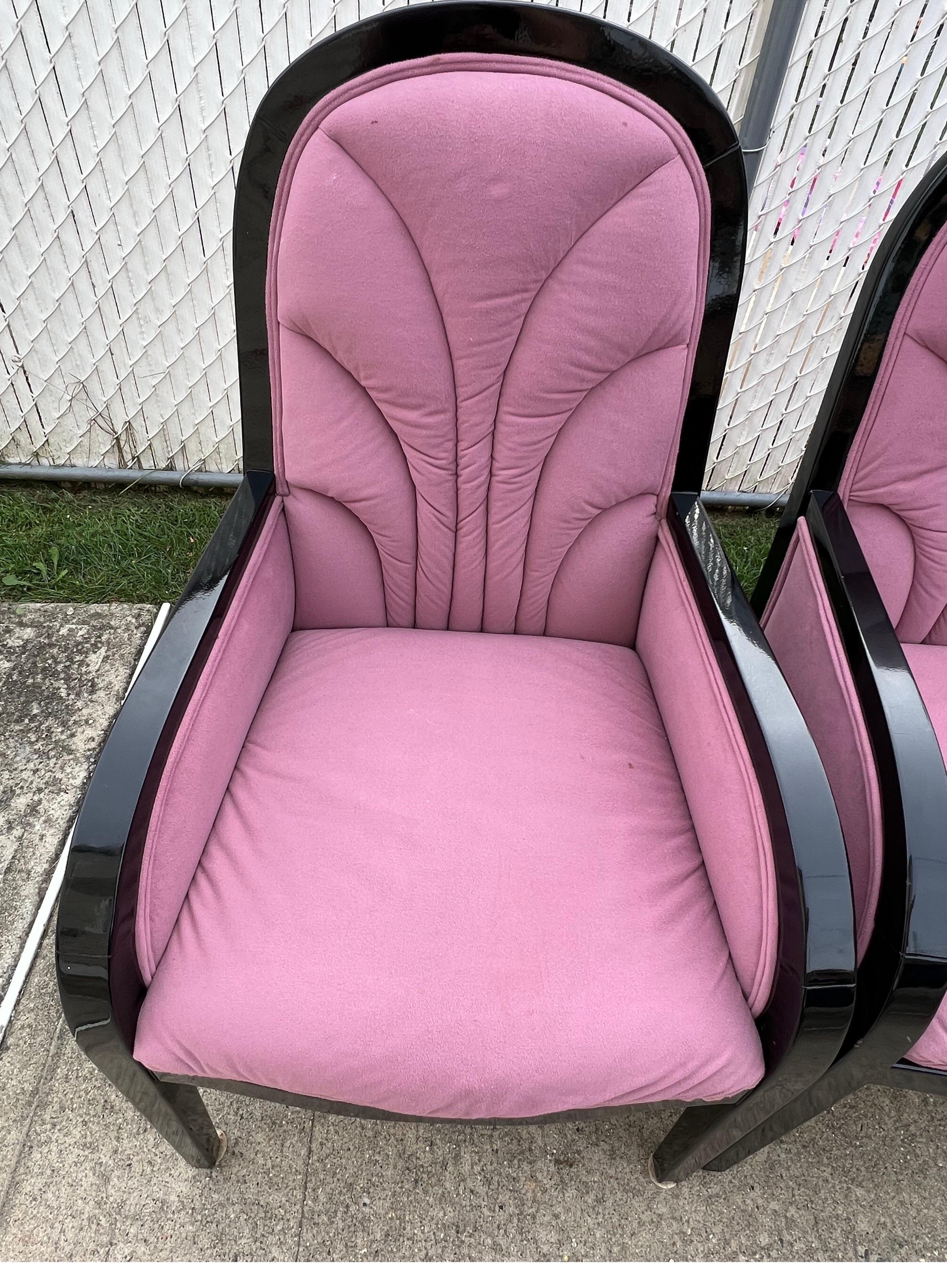 1980s Black Lacquered Pink Velvet Dining Chairs - a Set of 4 For Sale 2