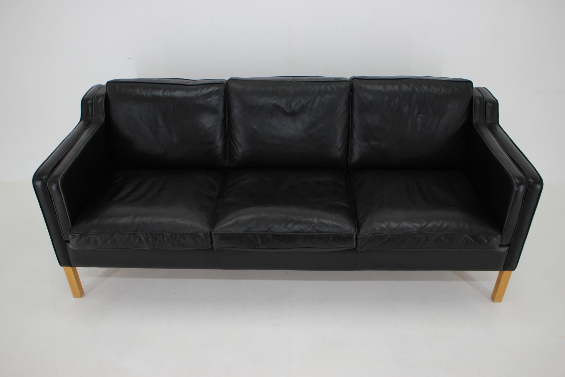 1980s Black Leather 3-Seater Sofa by Stouby, Denmark  1