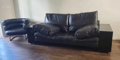 1980s Black Leather Eileen Gray LOTA Sofa by ALIVAR Made In Italy
