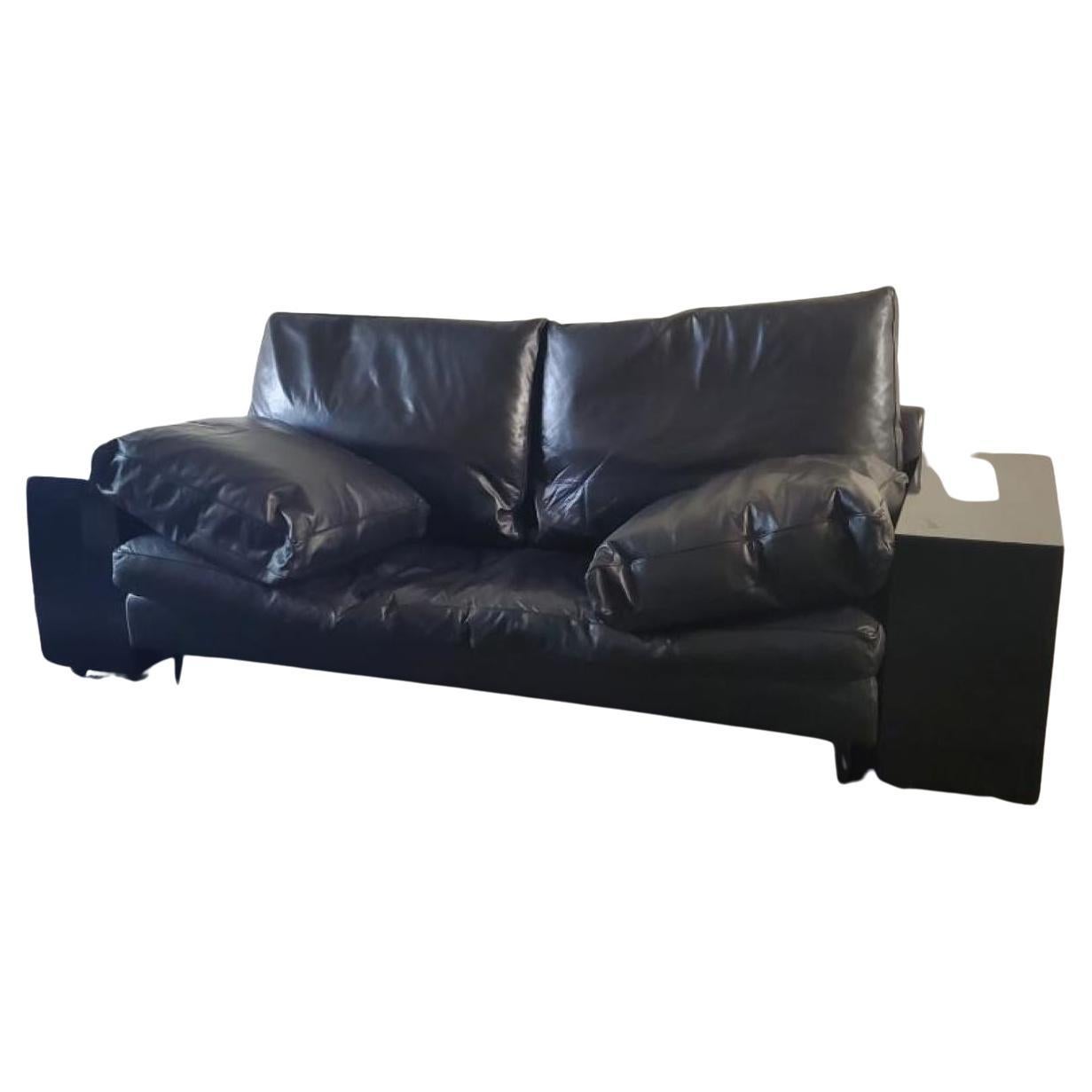 1980s Black Leather Eileen Gray LOTA Sofa by ALIVAR Made In Italy 