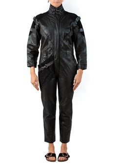 1980S Black Leather Flight Jumpsuit
