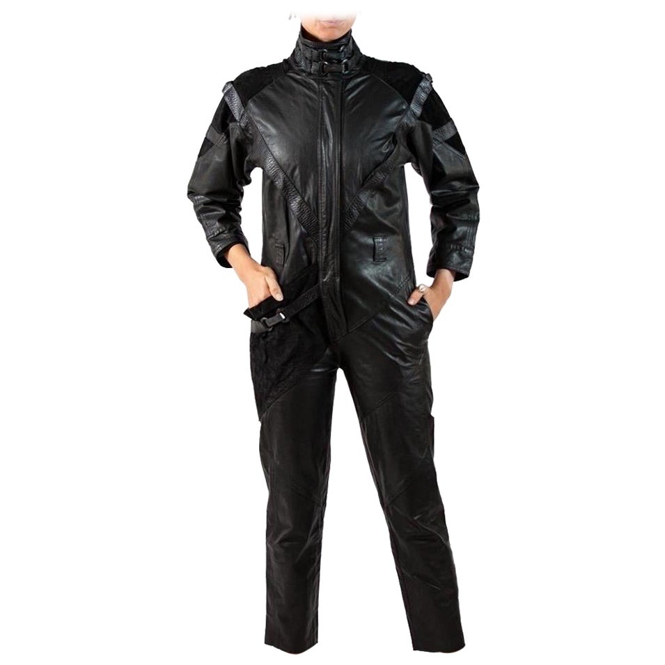 1980S Black Leather Flight Jumpsuit