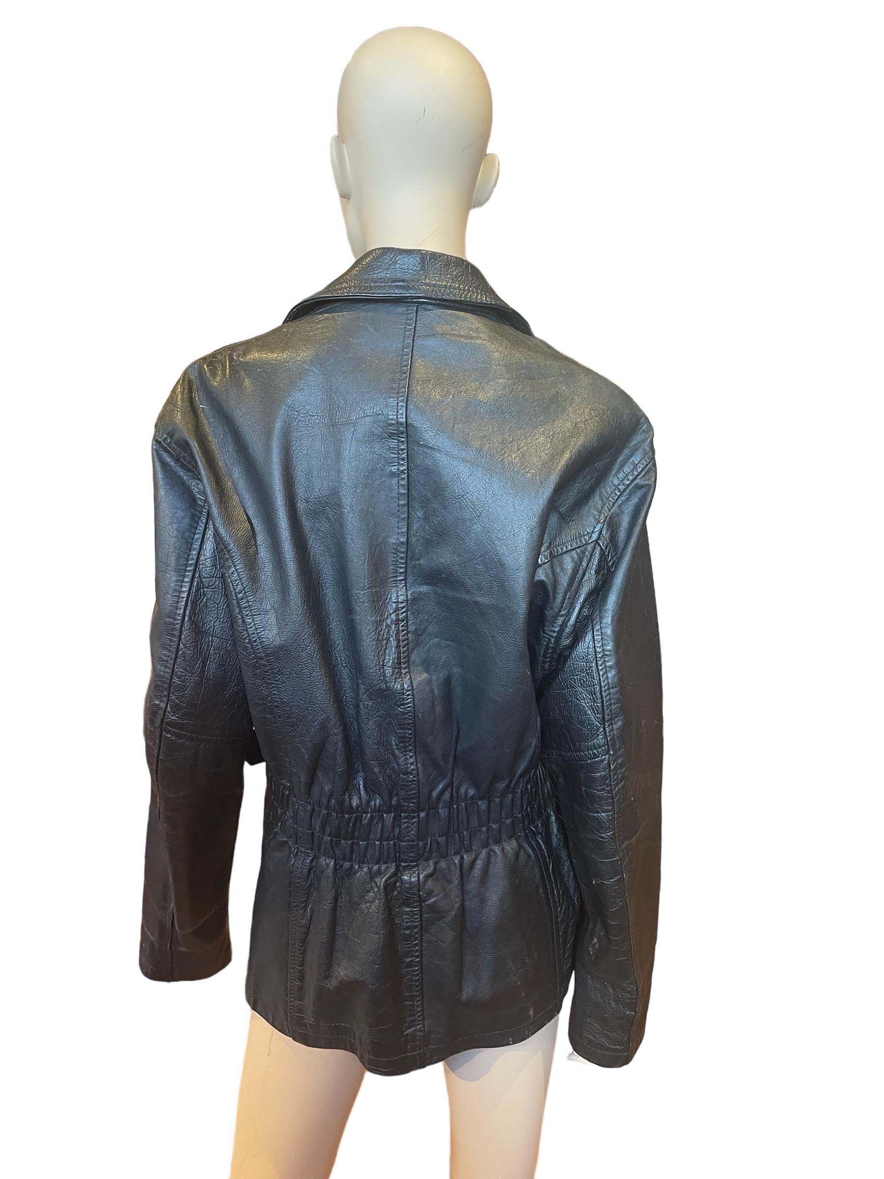 Women's or Men's 1980s Black Leather Motorcycle Jacket  For Sale