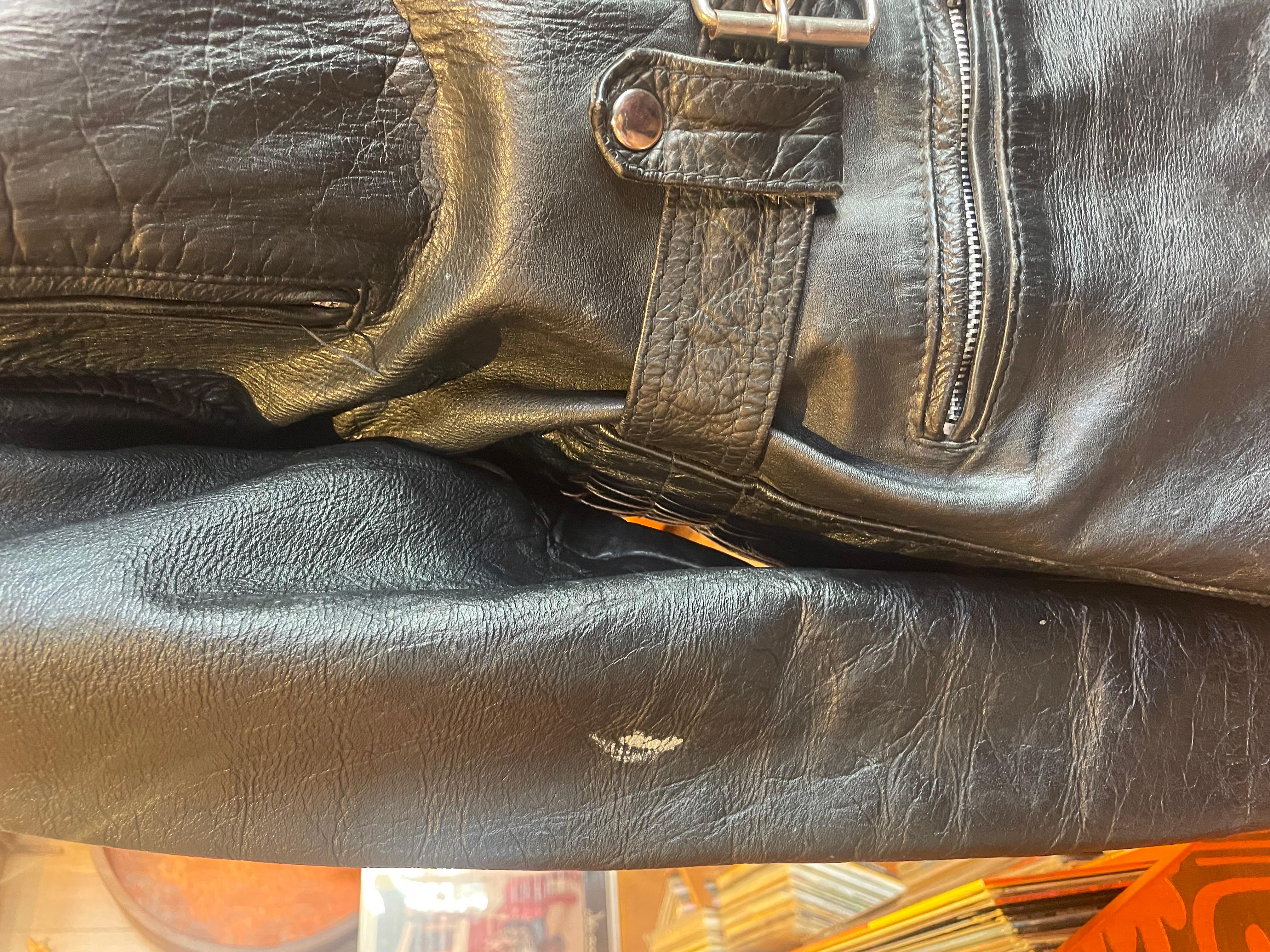1980s Black Leather Motorcycle Jacket  For Sale 2