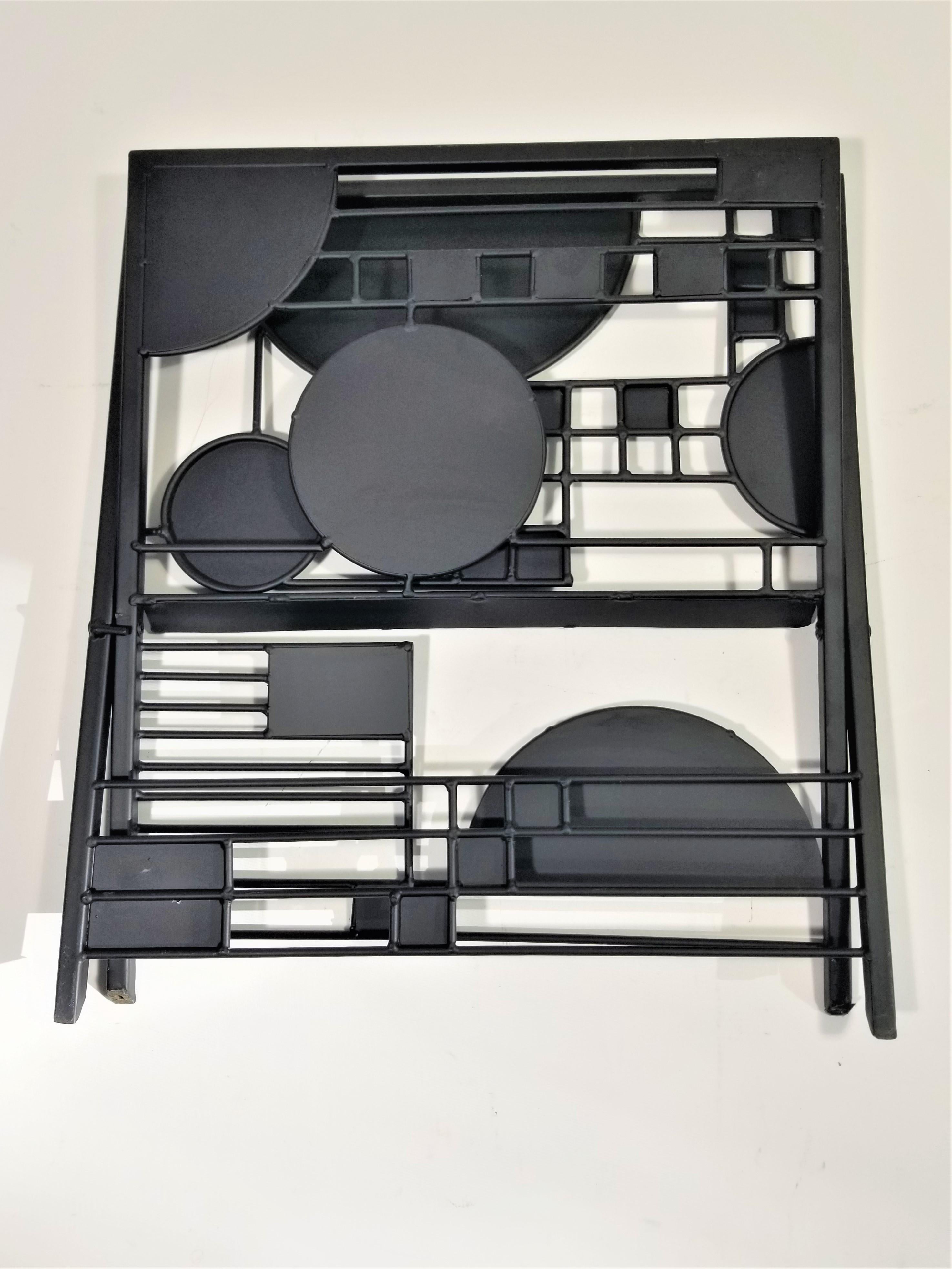 1980s Black Matte Metal Art Deco Geometric Design  Magazine Rack Stand For Sale 10