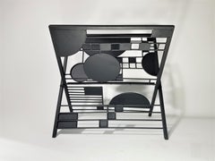 1980s Black Matte Metal Art Deco Geometric Design  Magazine Rack Stand