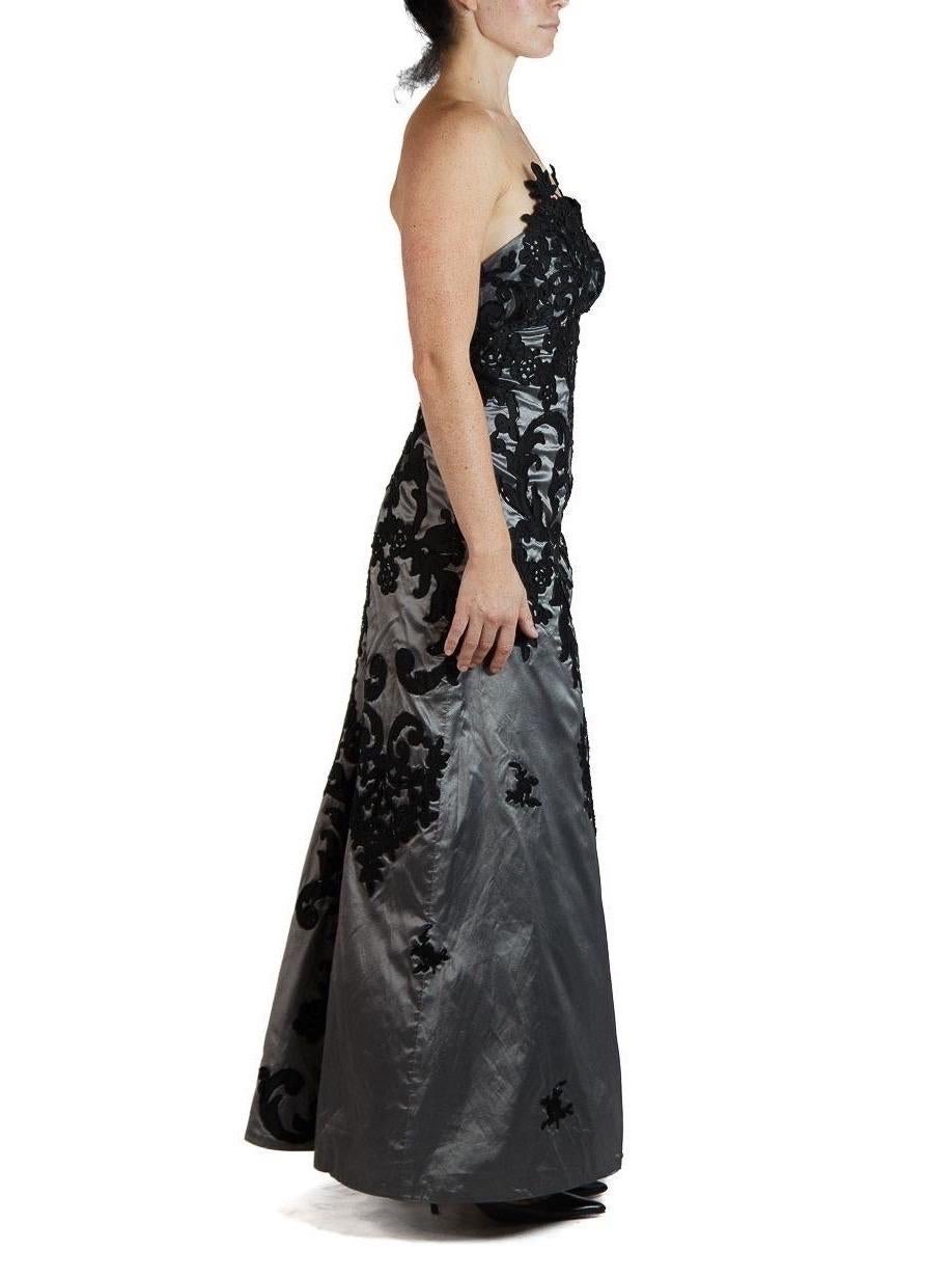 1980S Black Metallic Rayon/Lurex Strapless Gown With Baroque Appliqués For Sale 1