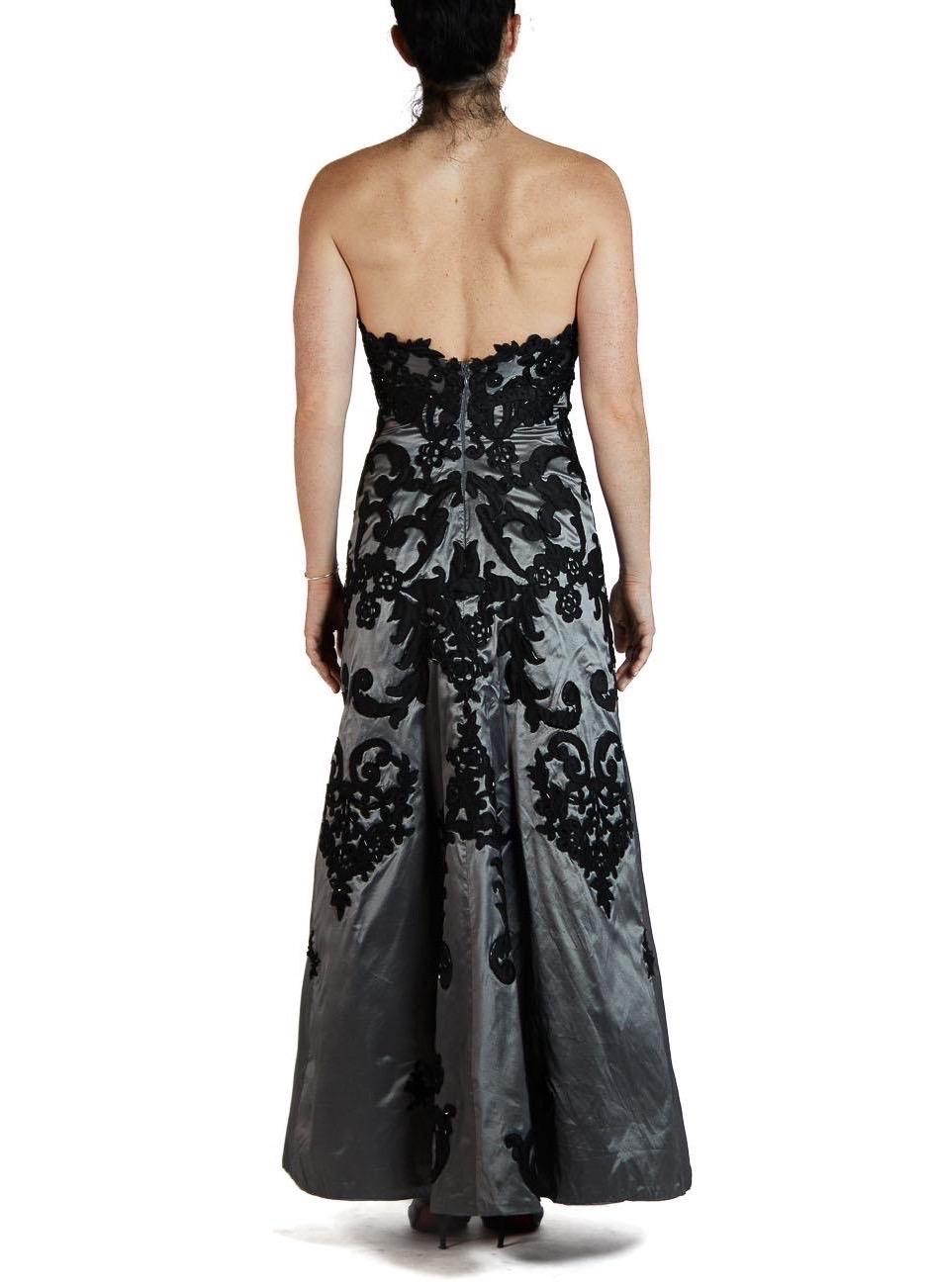 1980S Black Metallic Rayon/Lurex Strapless Gown With Baroque Appliqués For Sale 2