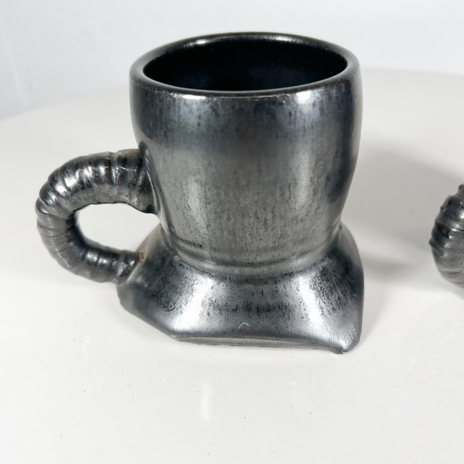 1980s Black Mugs Sculptural Pottery Art Coffee Cups Signed Melching For Sale 1