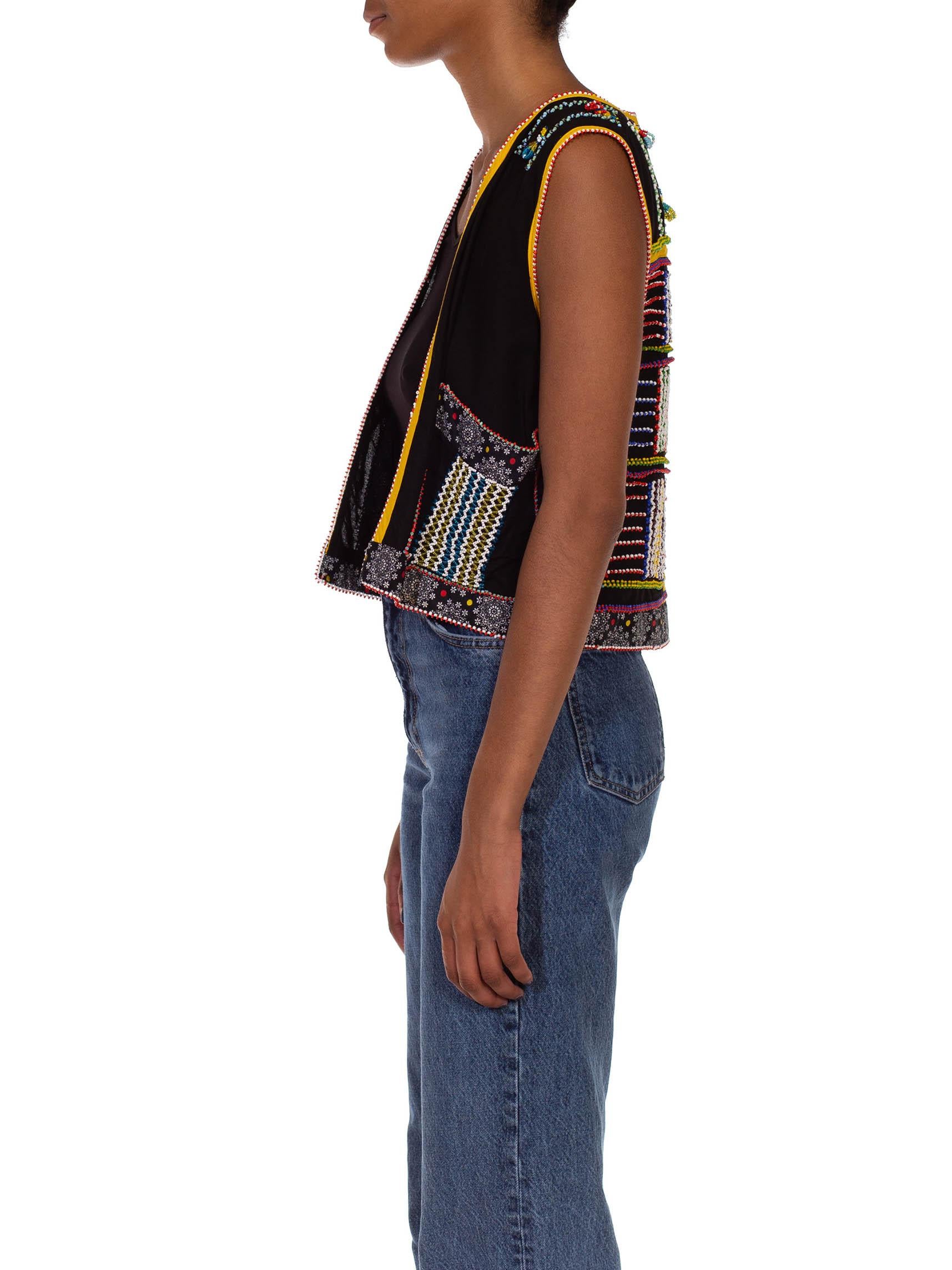 1980S Black Multi  African Hand Beaded Vest In Excellent Condition For Sale In New York, NY