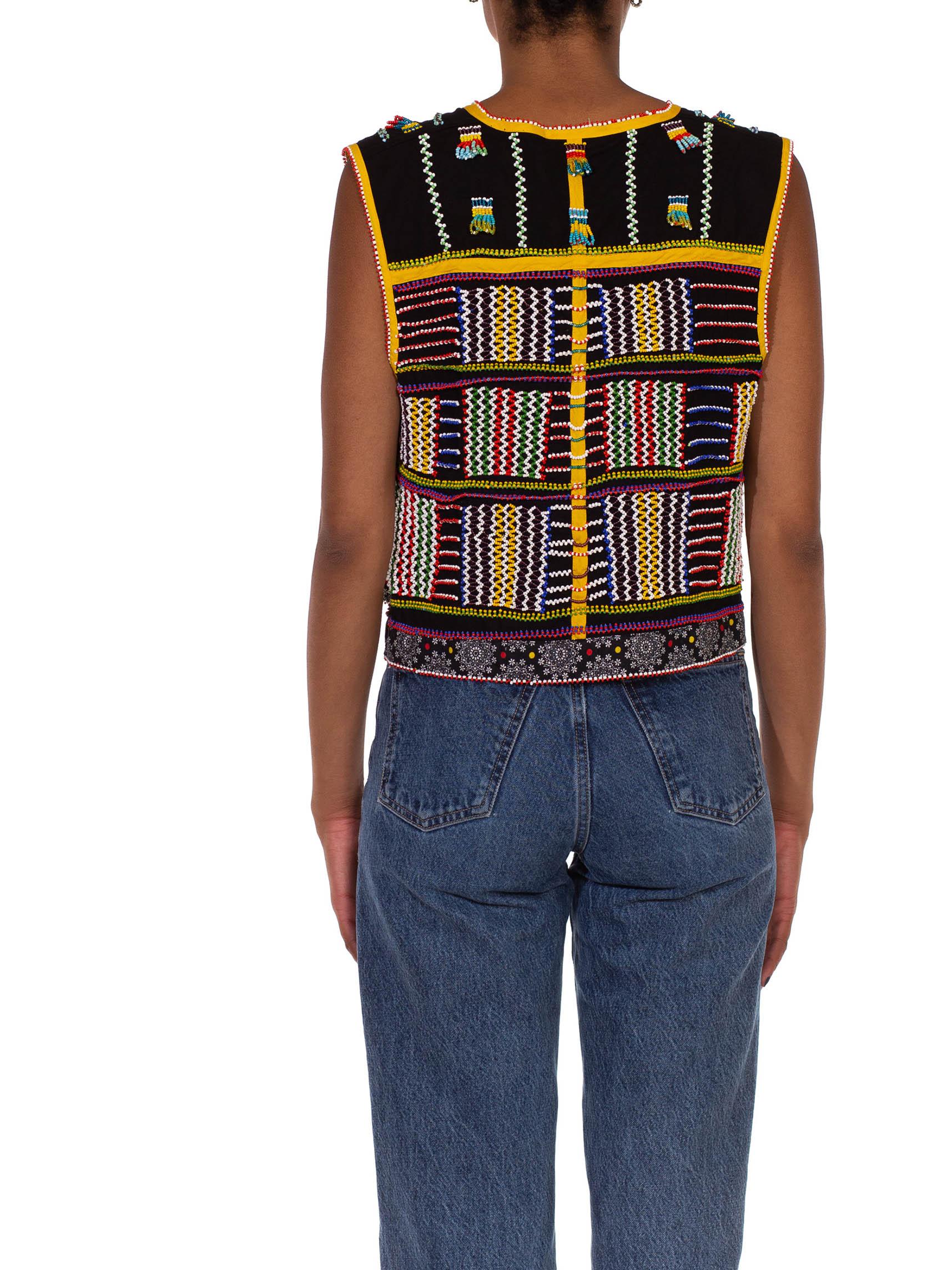 1980S Black Multi  African Hand Beaded Vest For Sale 3