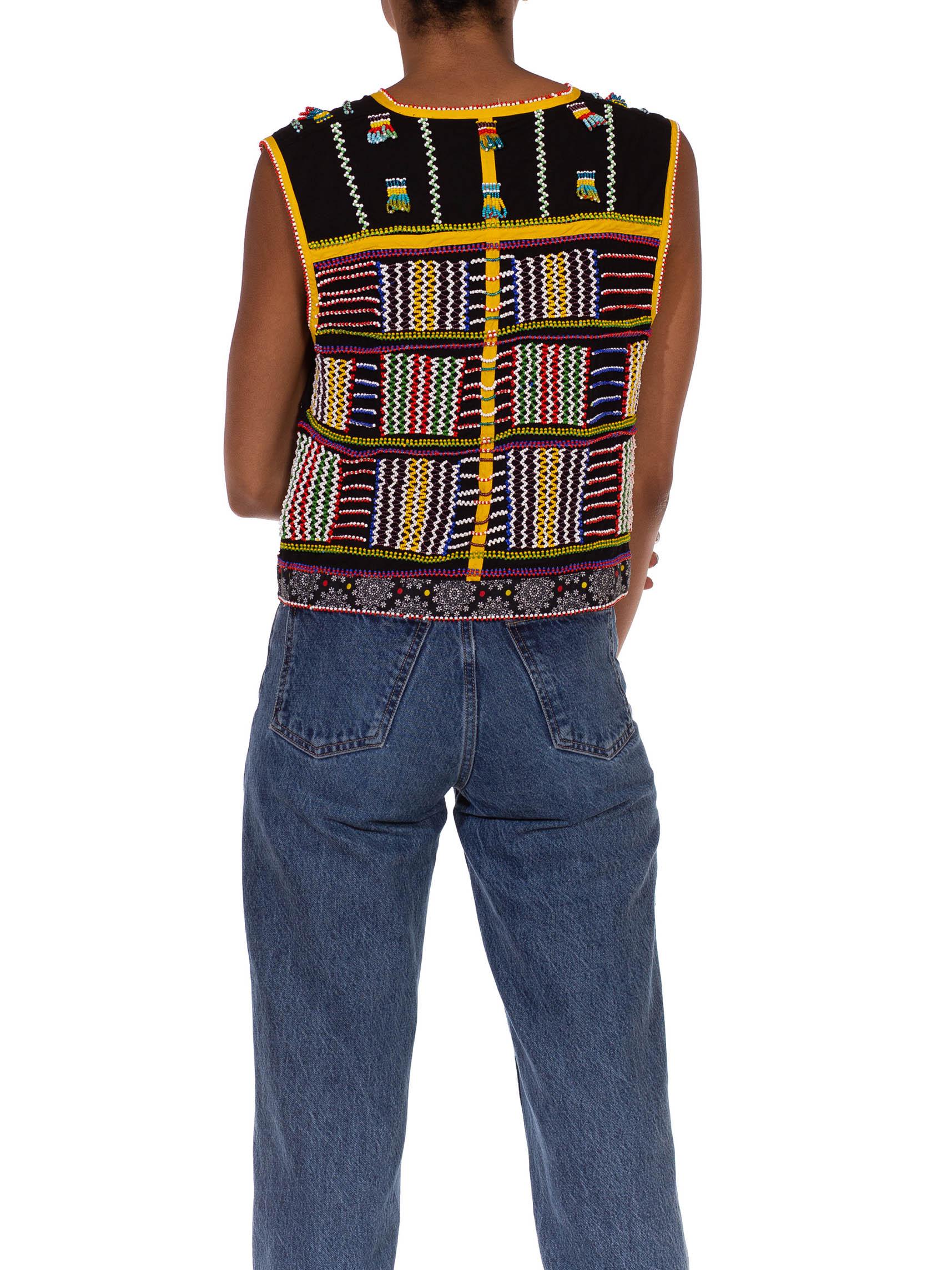 1980S Black Multi  African Hand Beaded Vest For Sale 4