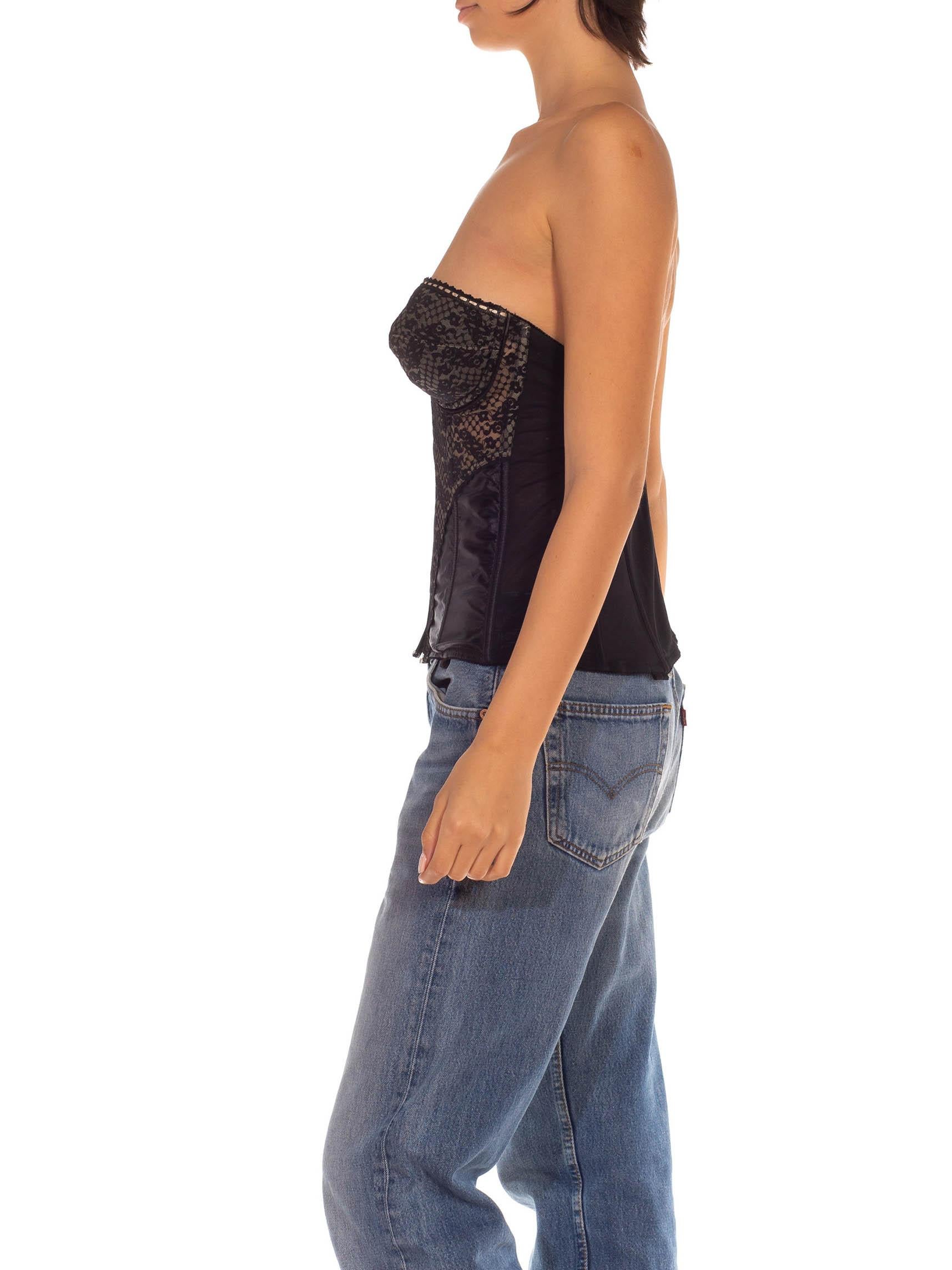 Nero Bustier anni '80 in pizzo e raso in misto nylon e spandex nero di ispirazione anni '50