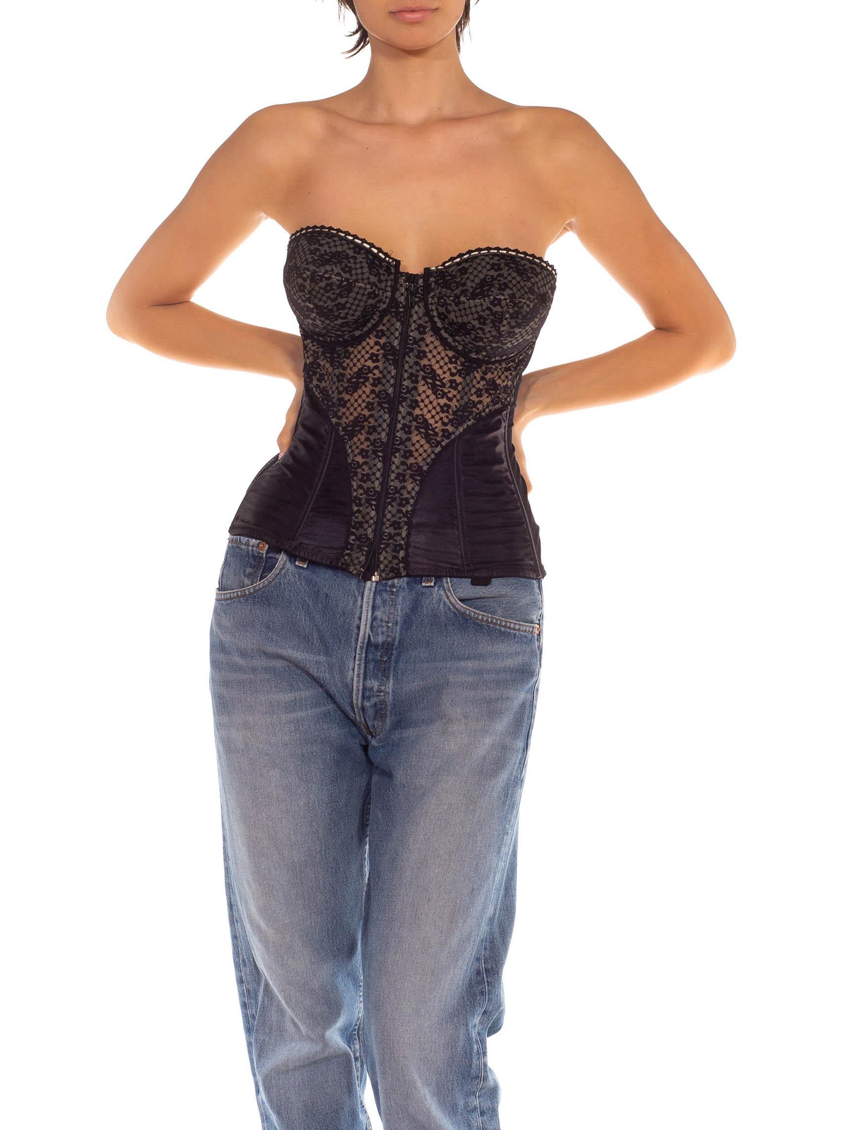 Bustier anni '80 in pizzo e raso in misto nylon e spandex nero di ispirazione anni '50 In condizioni ottime a New York, NY