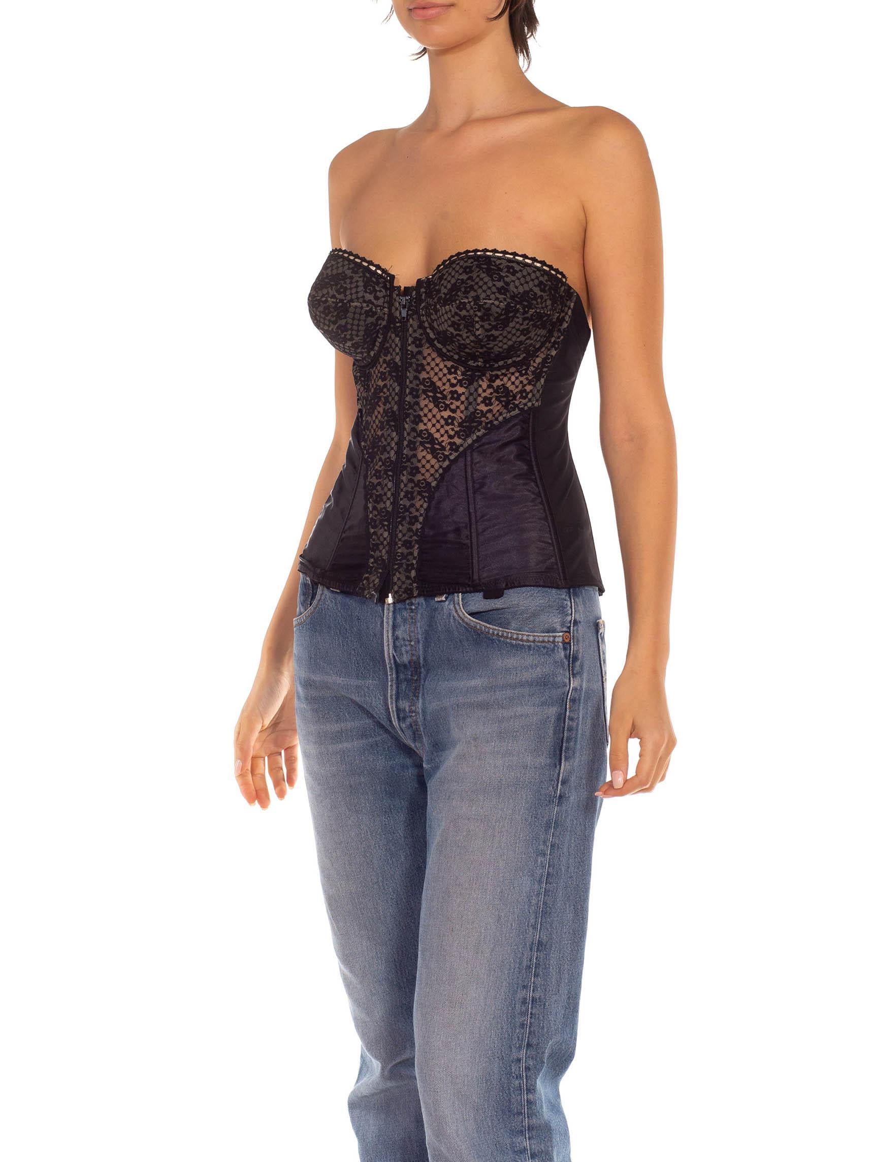 Donna Bustier anni '80 in pizzo e raso in misto nylon e spandex nero di ispirazione anni '50