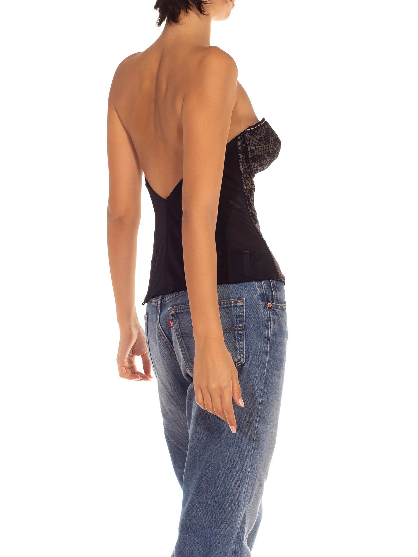 Bustier anni '80 in pizzo e raso in misto nylon e spandex nero di ispirazione anni '50 2