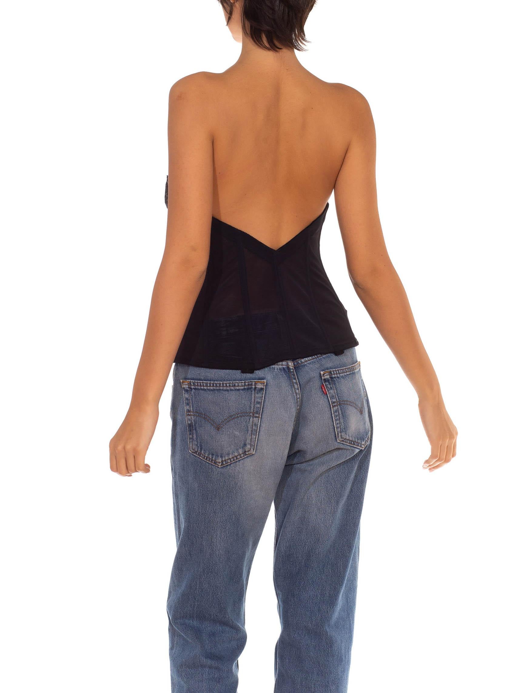 Bustier anni '80 in pizzo e raso in misto nylon e spandex nero di ispirazione anni '50 4