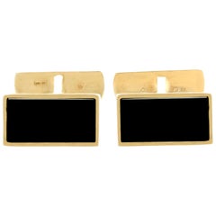 Vintage 1980s Black Onyx Yellow Gold Cufflinks